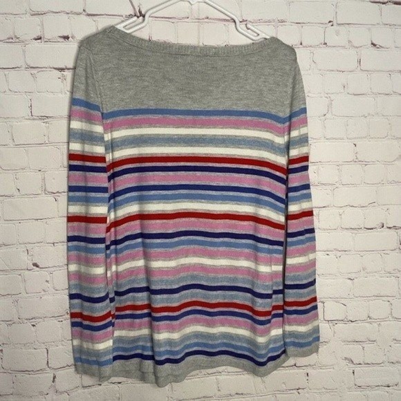 Talbots Gray Multi Stripe Side Button BateauNeck Sweater Women M Vietnam