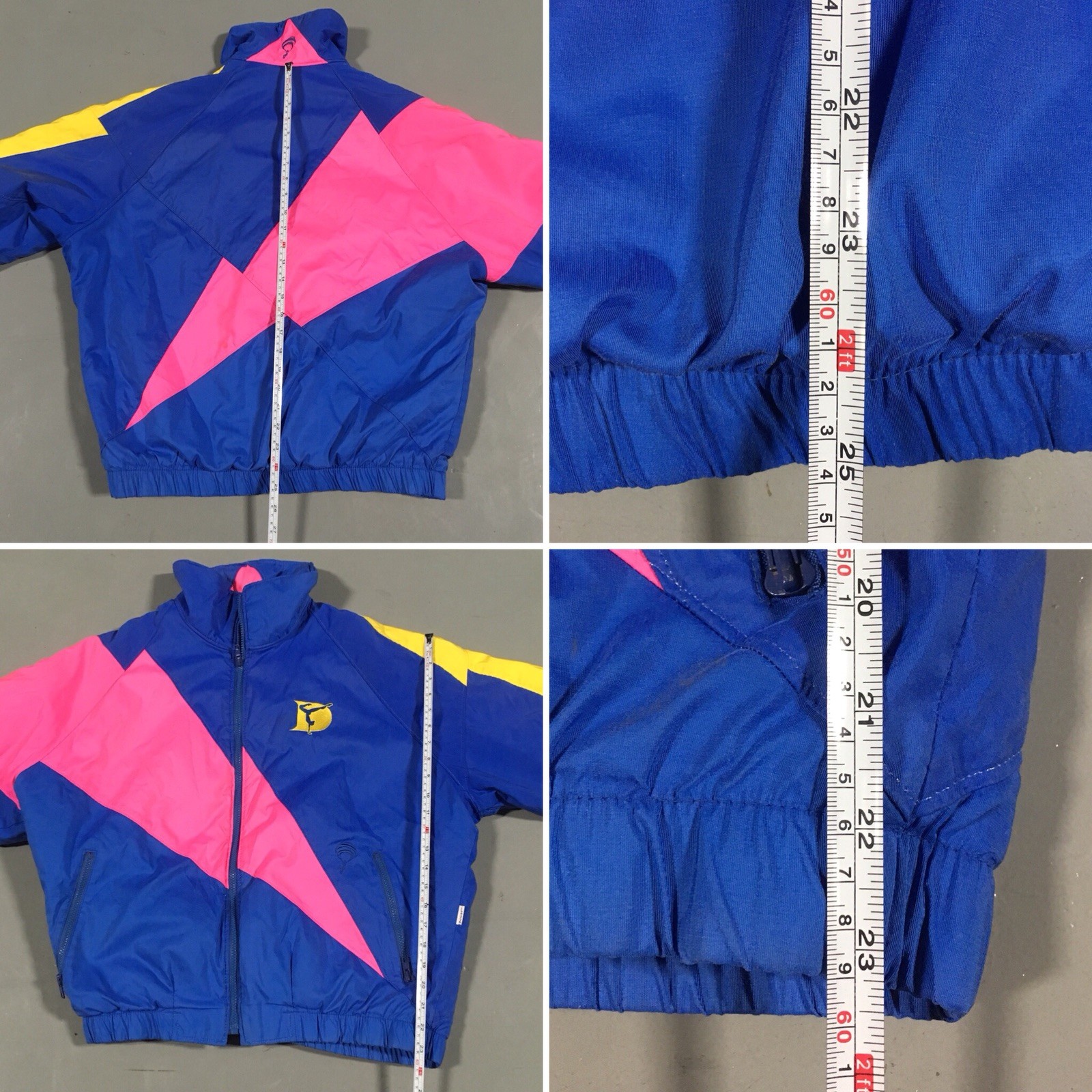 Vintage Color Block Jacket Blue Yellow Neon Pink Gymnastics Lightning Size M