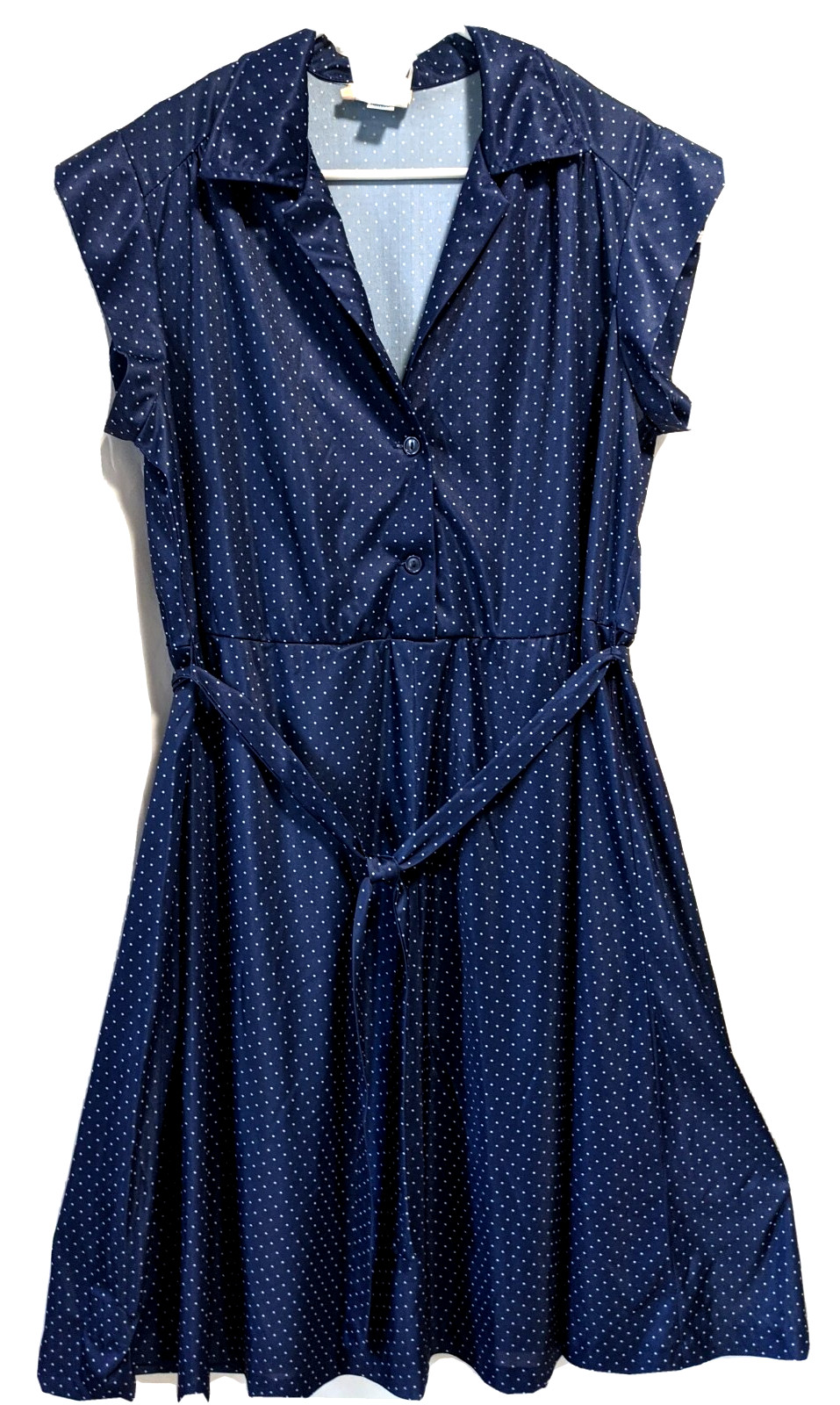 Vintage Sears Women&rsquo;s Shirt Dress Union Label Navy Blue Mini Polka Dot Size 20.5