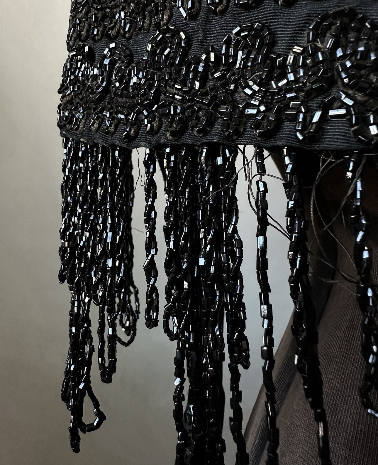 Victorian Antique Mourning Cape Jacket Black Jet Bead Moire Silk As Is
