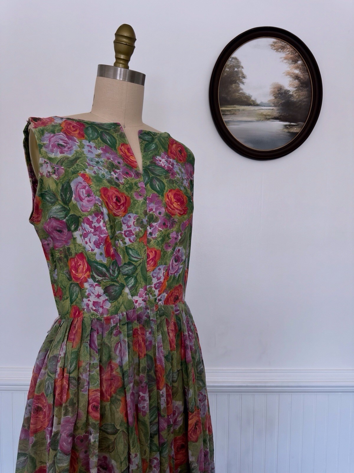 Vintage Early 1960s Watercolor Floral Dress