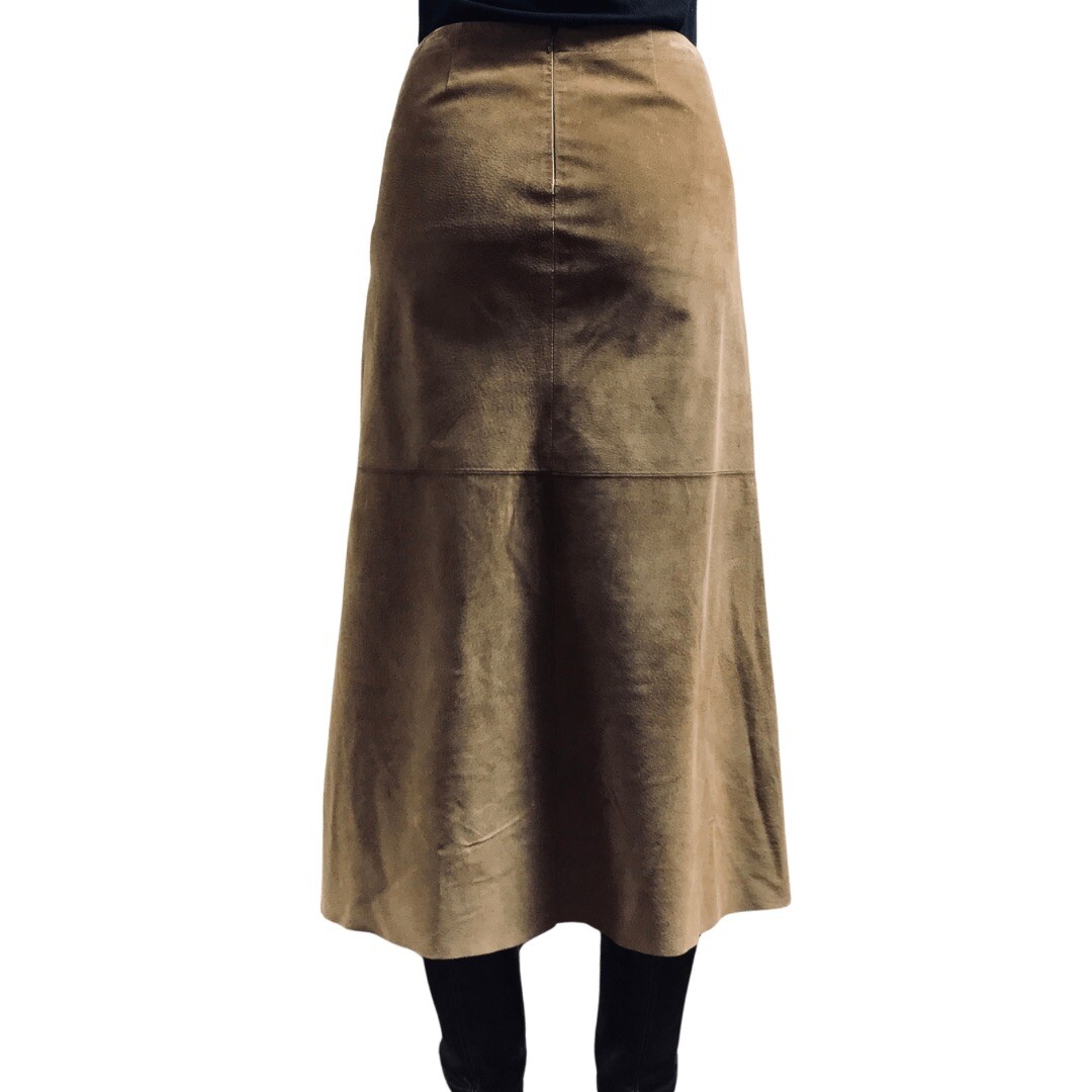 Rozae Nichols Brown Suede A Line Patchwork Midi Skirt Raw Hem 90’s Vintage M