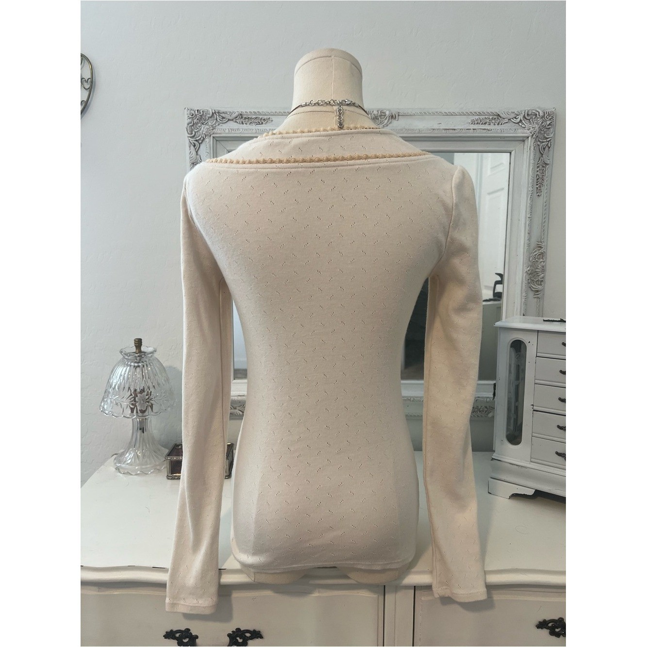 vintage cream lace fairy babydoll long sleeve fitted top
