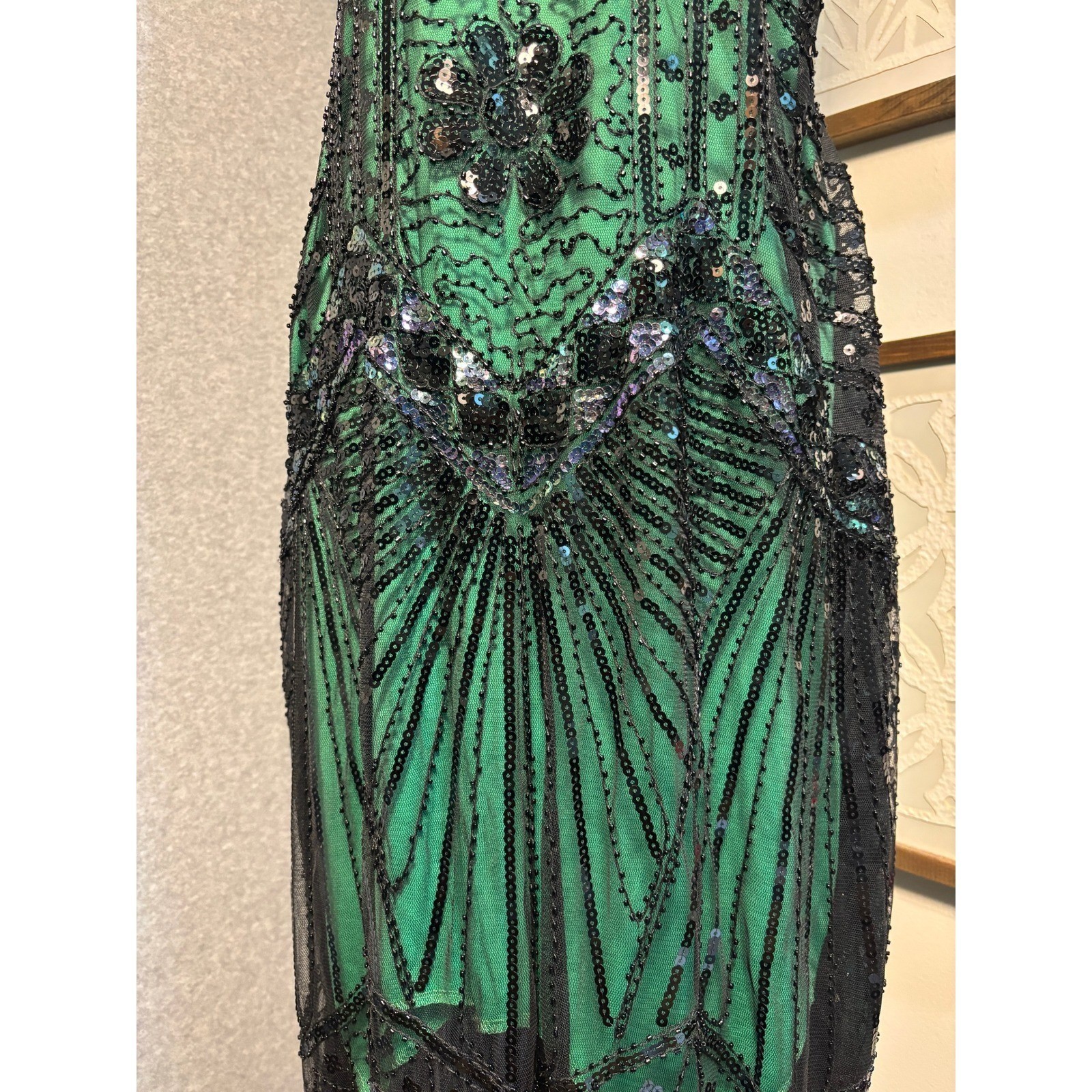 BABEYOND Green Black Sequin Fringe Flapper Dress Gatsby Art Deco 1920s NWT 2XL
