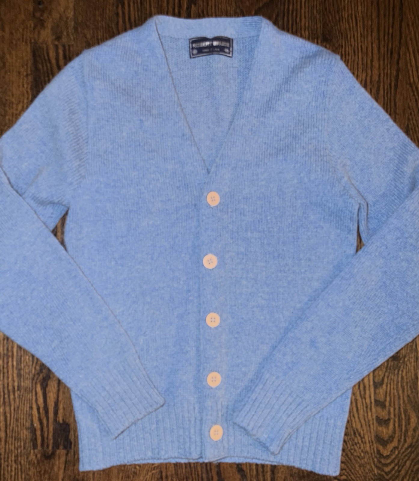 Vintage Robert Bruce Alpaca Wool Cardigan Union Made USA Blue SoftWarm Old Money