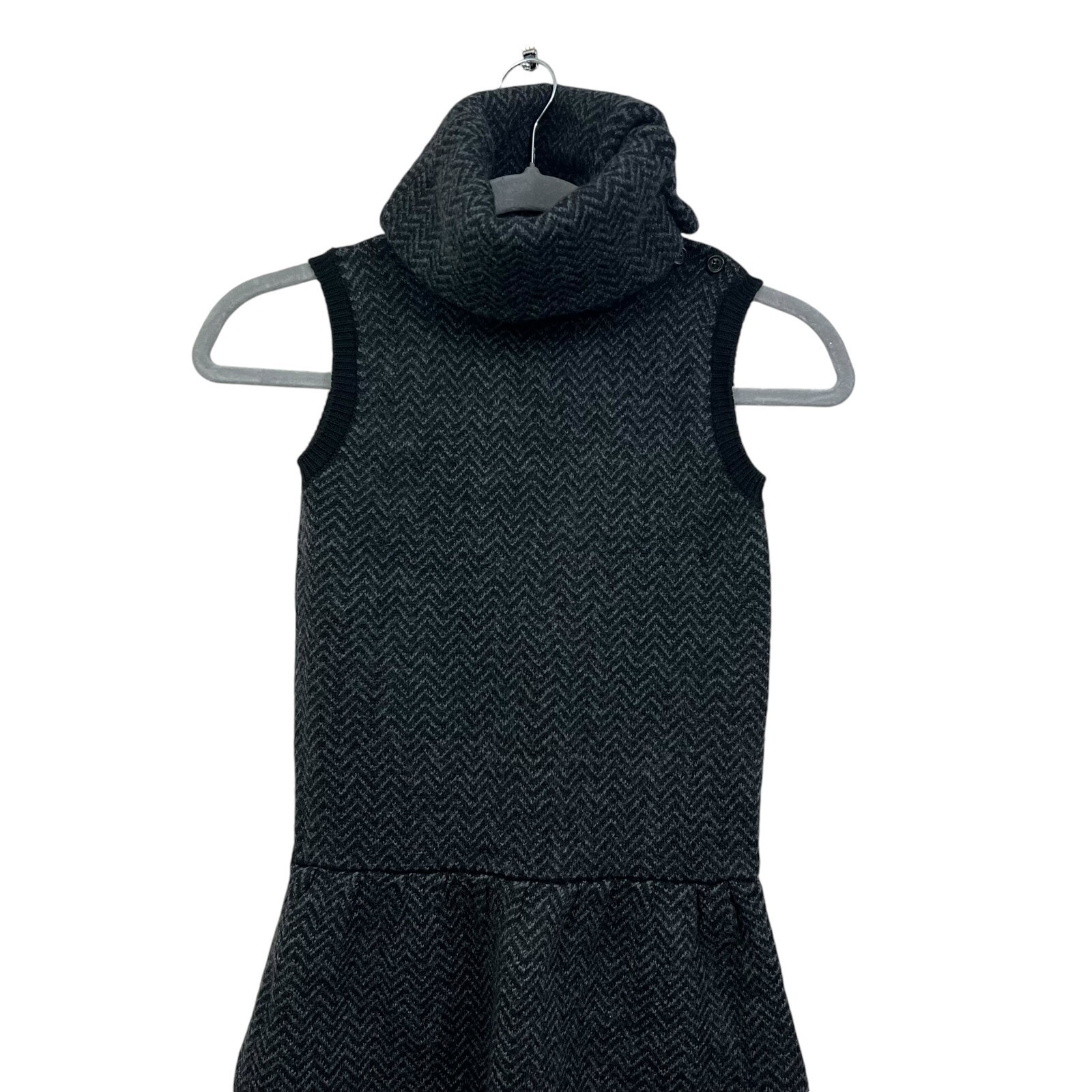 1970 Seventy Wool Dress Turtle Neck Sleeveless Herringbone Gray Women EUR 42*