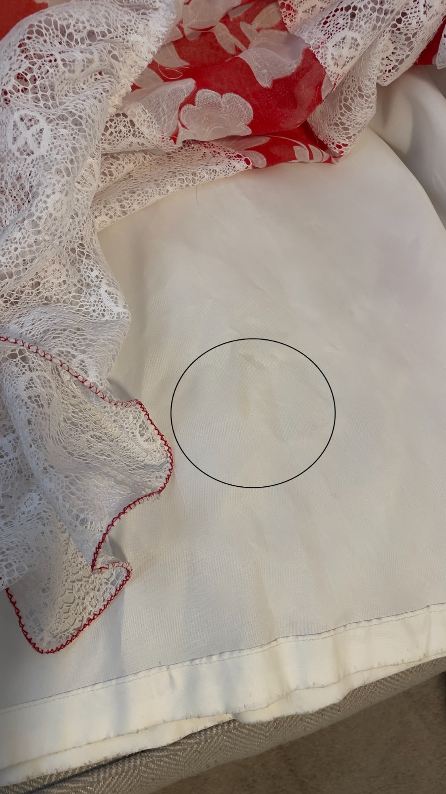 Vintage 70s Unique Full Length Red White Cotton Polyester Lace Dress