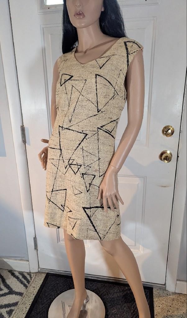 1960s Barkcloth Mini Dress MCM Graphics 38&Prime; Bust Large Volup!