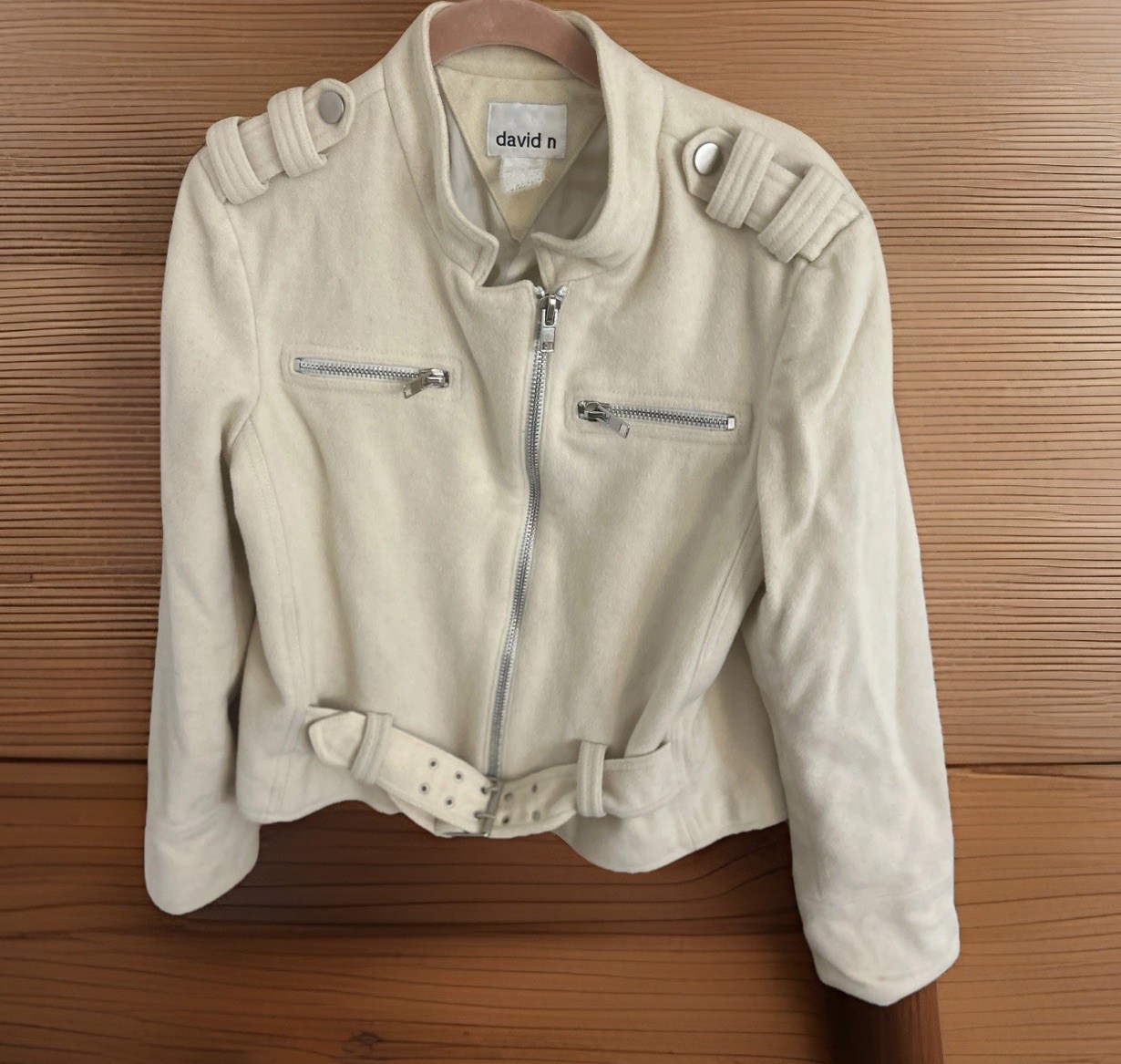 Vintage David N Moto Style Jacket wool Cashmere cream zip-up Romania Italy 80s