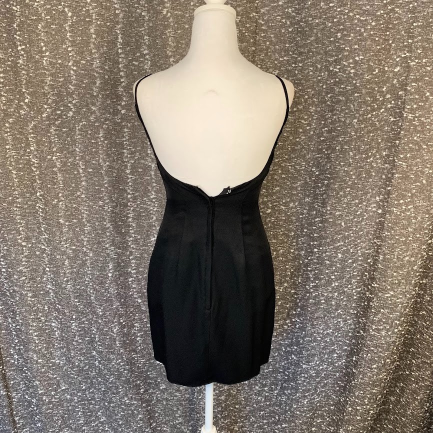 Vintage Flirtations Y2K Gothic Glam Black Dress Beaded Rosette Bodice Whimsigoth