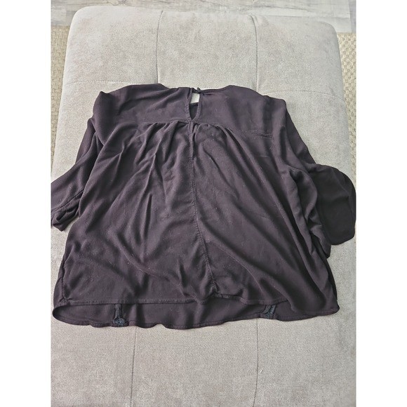 Old Navy Black Lace Trim Boho Blouse Large Rayon Bell Sleeve Peasant Top