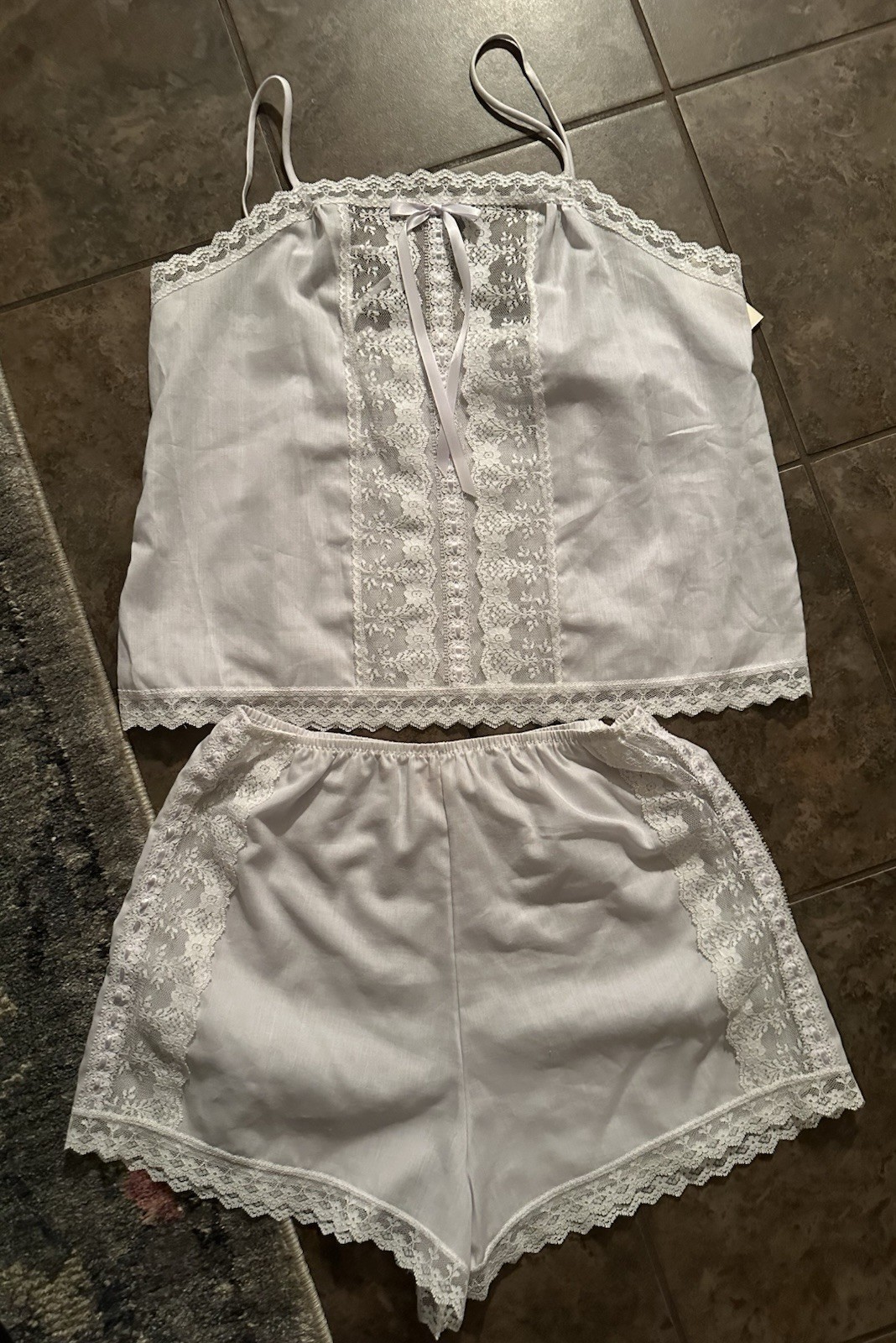 Pale Lavender/white Vintage lingerie nightie Set NWT SEARS, MEDIUM 12-14