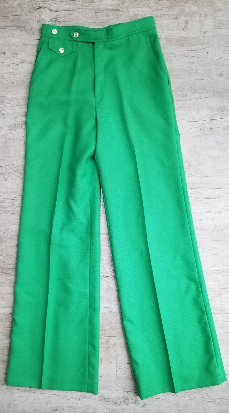 NOS Vintage 1970&rsquo;s Green Polyester Twill Pants – Waist 28 inches