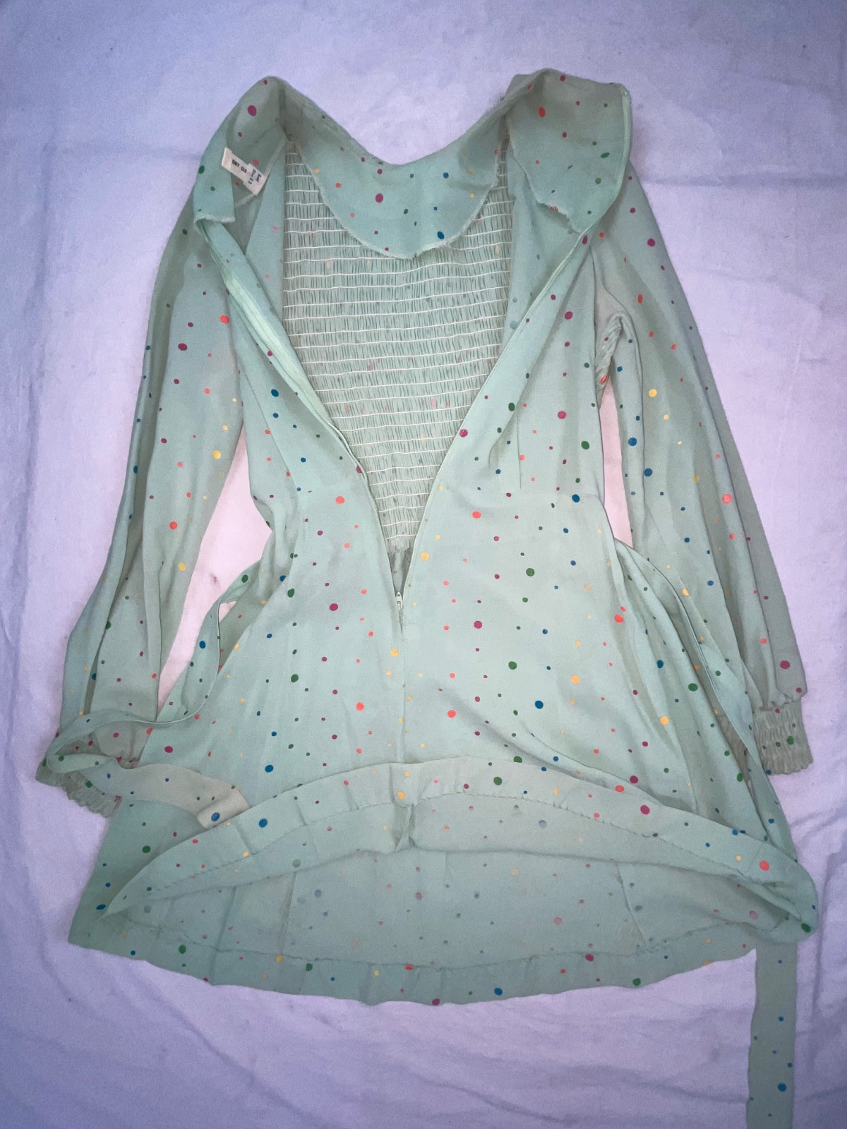 VTG 60s 70s WOMENS S GREEN POLKA DOT DISCO RETRO CUTE FUN PARTY DRESS
