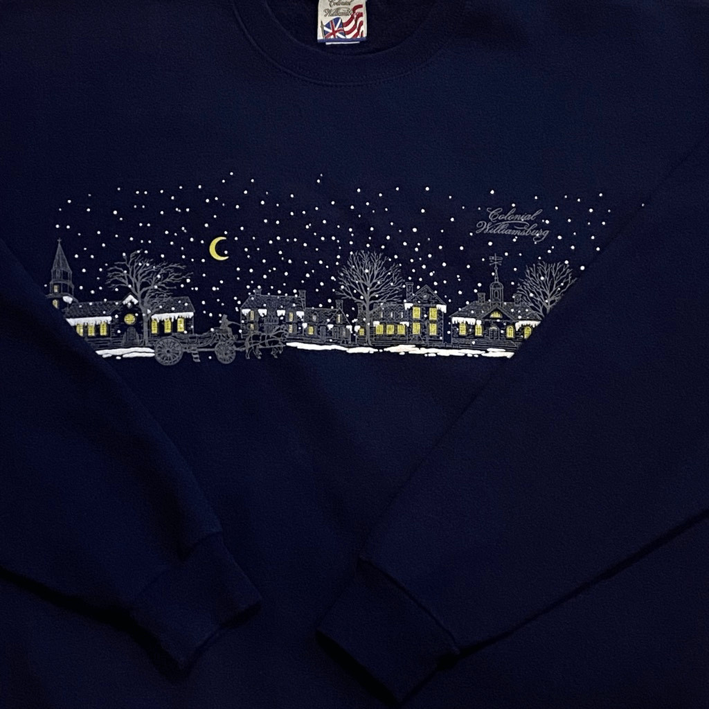 Vintage Colonial Williamsburg Navy Blue Christmas/Winter Sweatshirt Women’s L