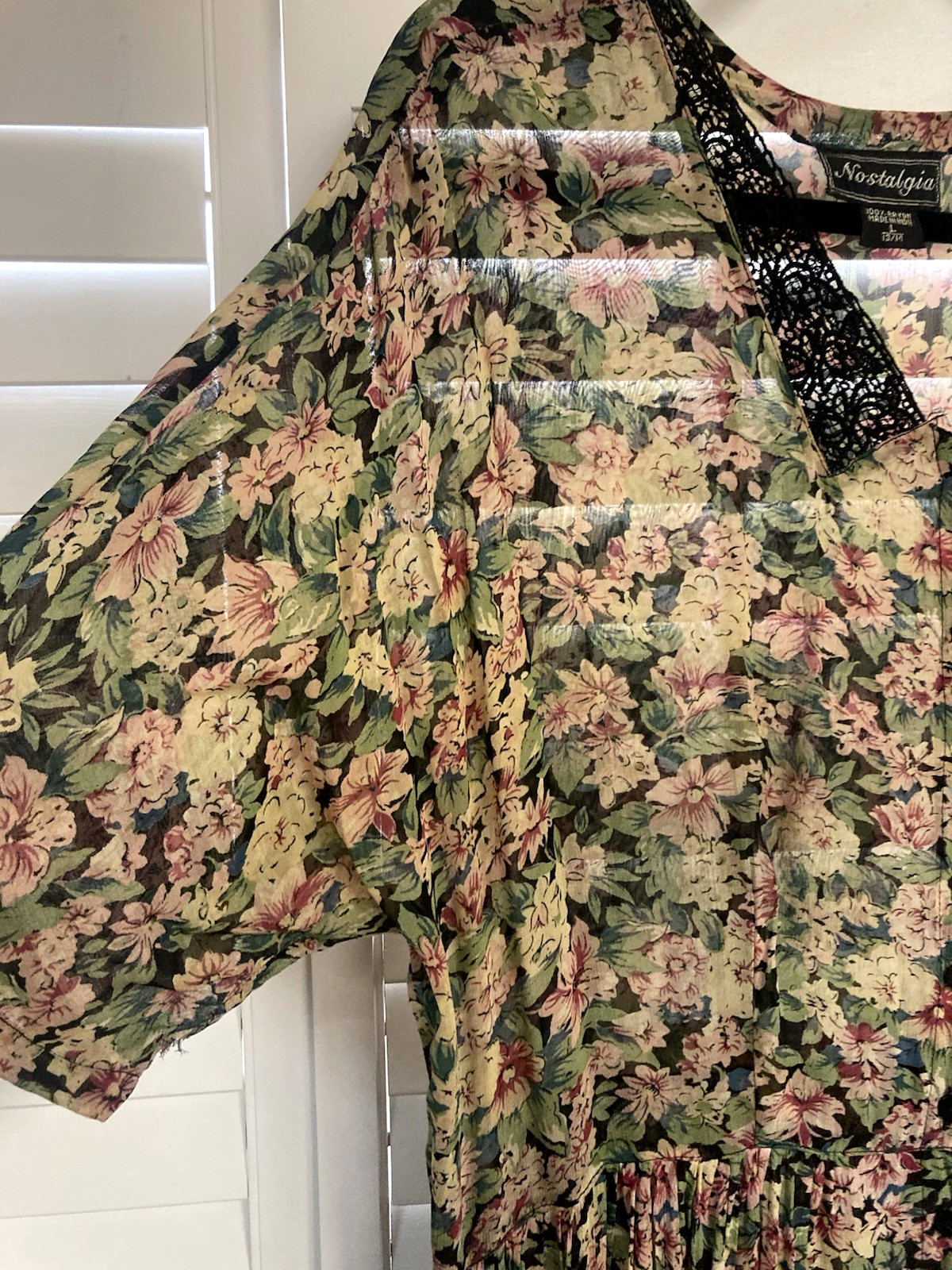 Vintage Nostalgia Sheer Floral Button Up Dress Prairie Cottagecore Style Large