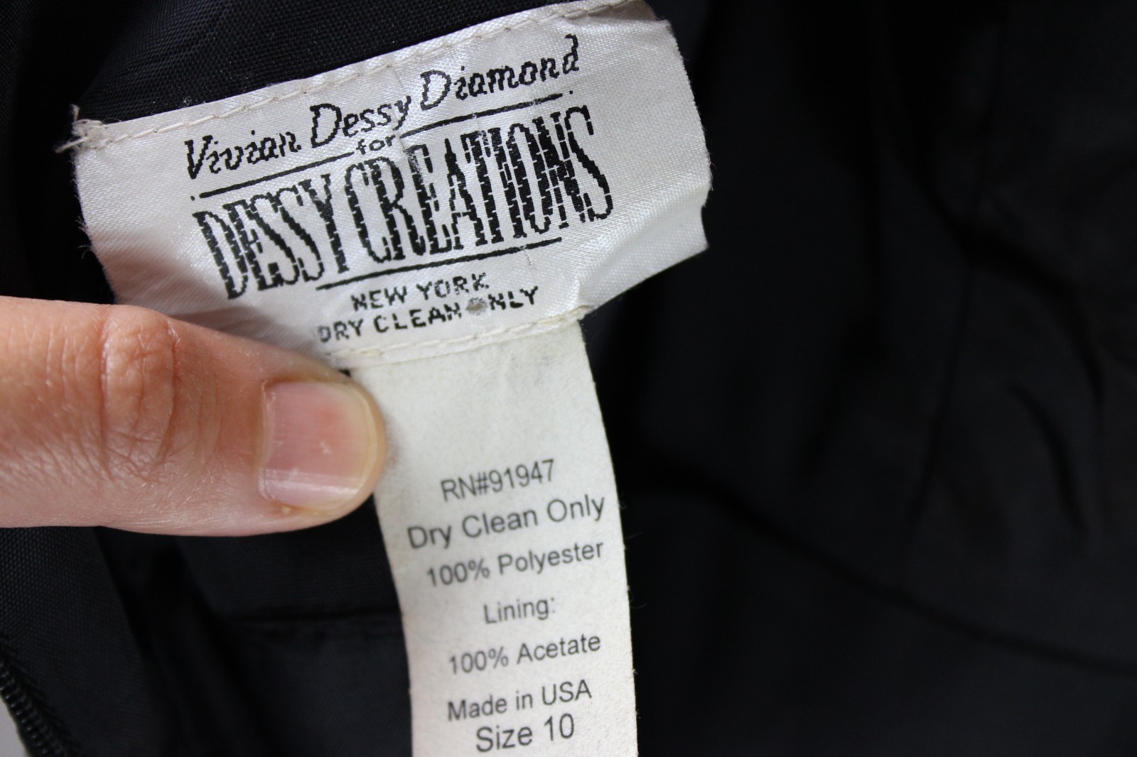 Vivian Dessy Diamond Long Dress – Size 10, Black Contrast Stitching, Made in USA