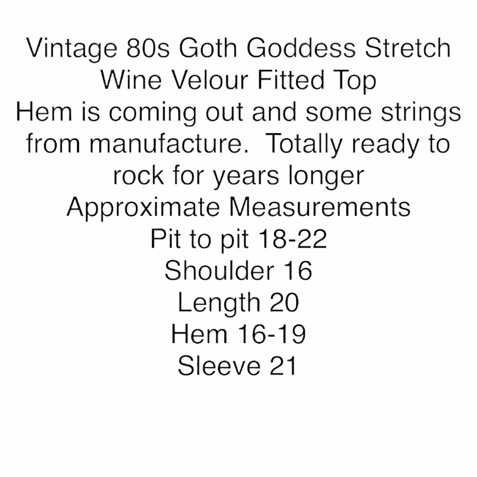 Goth Goddess Top Womens Size Large 80s Velour Stretch Fitted Vintage Wine