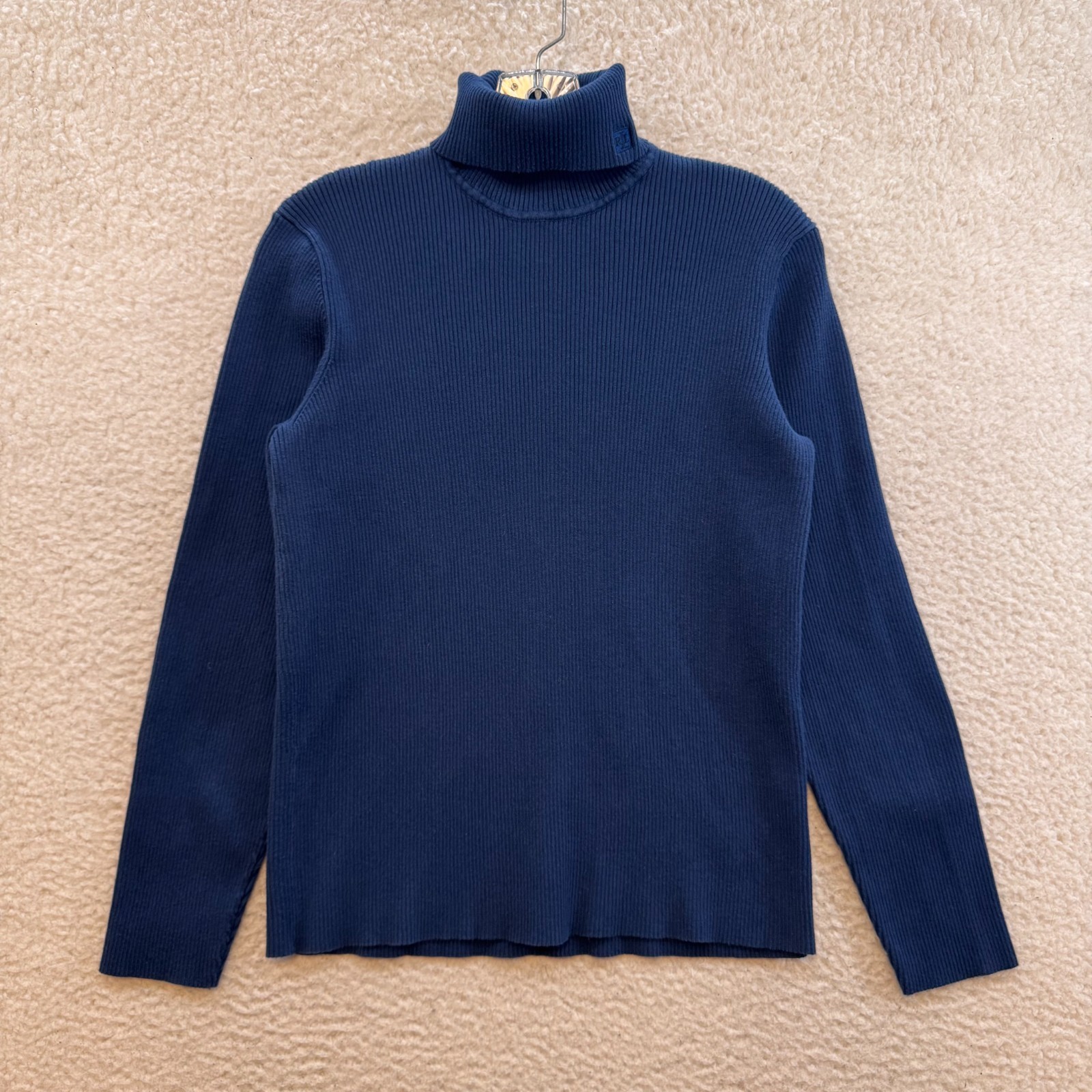 Vintage Lauren Ralph Lauren Turtleneck Sweater Large XL Blue Rib Knit Logo