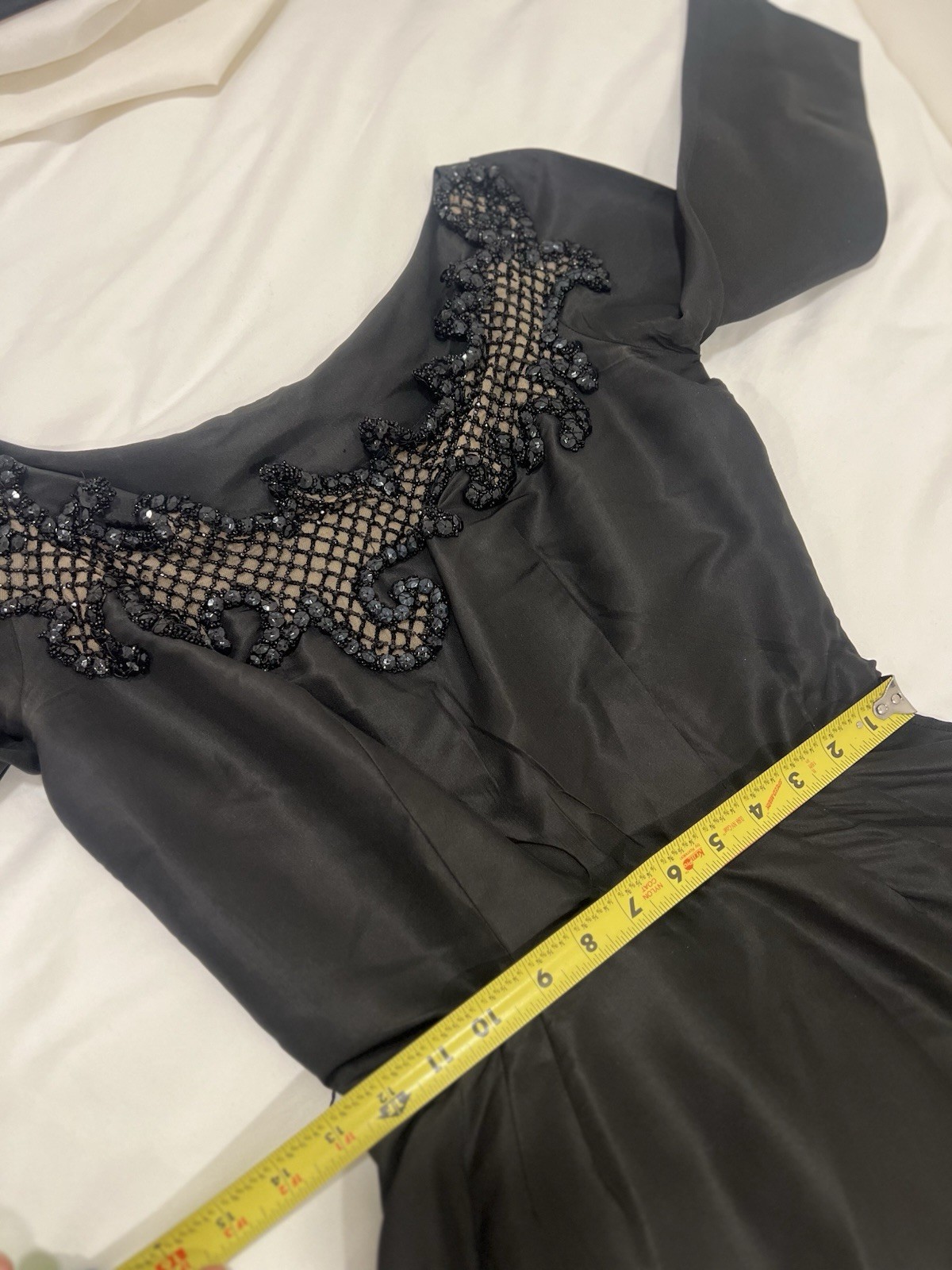 Black Beaded Evening Dress Couture Style Formal Custom Made Unlabeled
