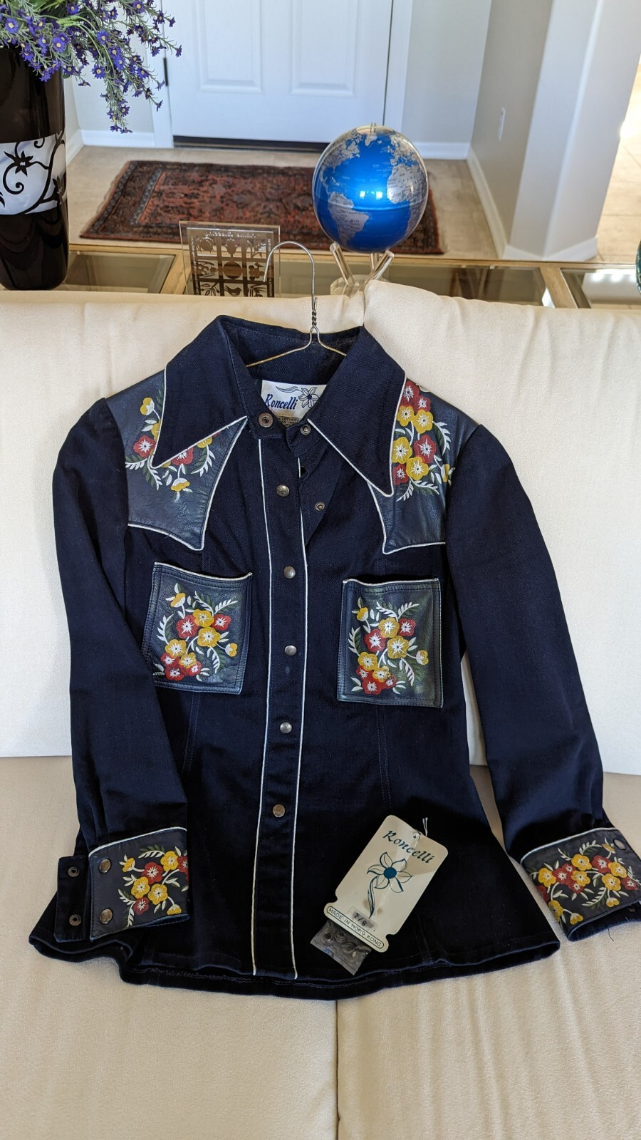Vintage Roncelli Jacket Early 70s Handpainted Leather Patches EC Hong Kong Sz 7