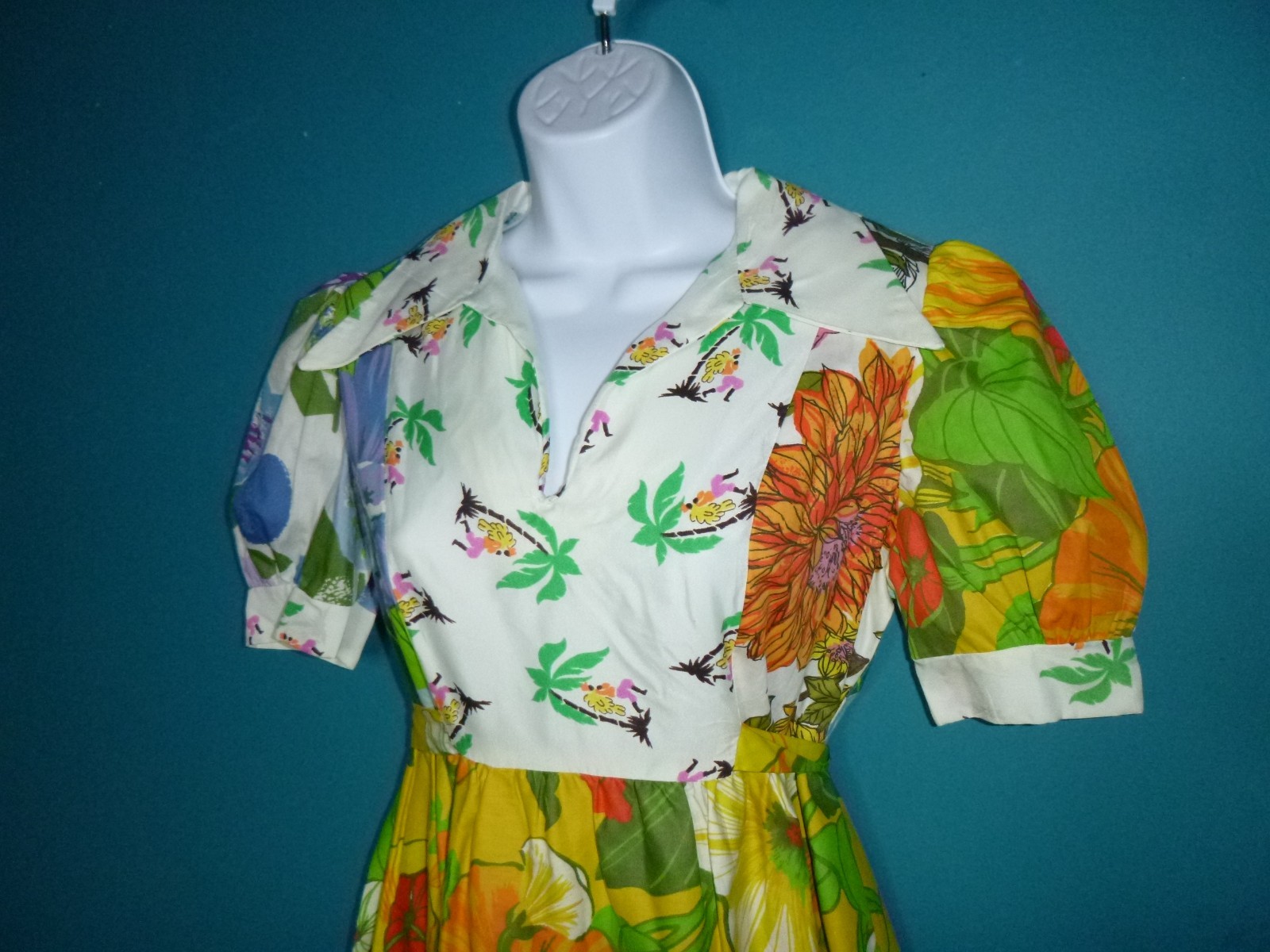 Vtg 60s 70s STUNNING Patchwork Floral Prairie Style Maxi Dress Sz S/M