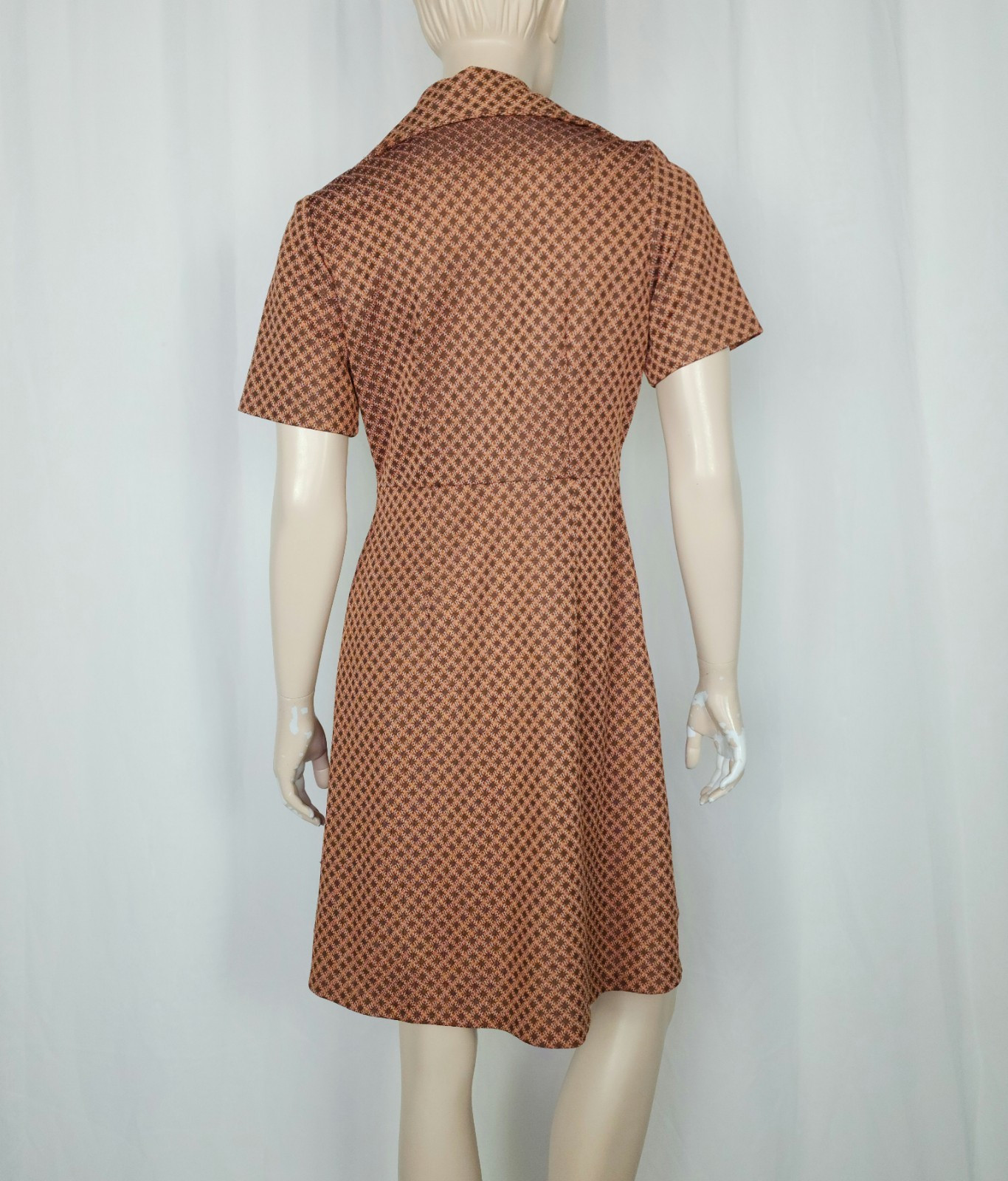 Vtg 70s shirt day dress brown copper M