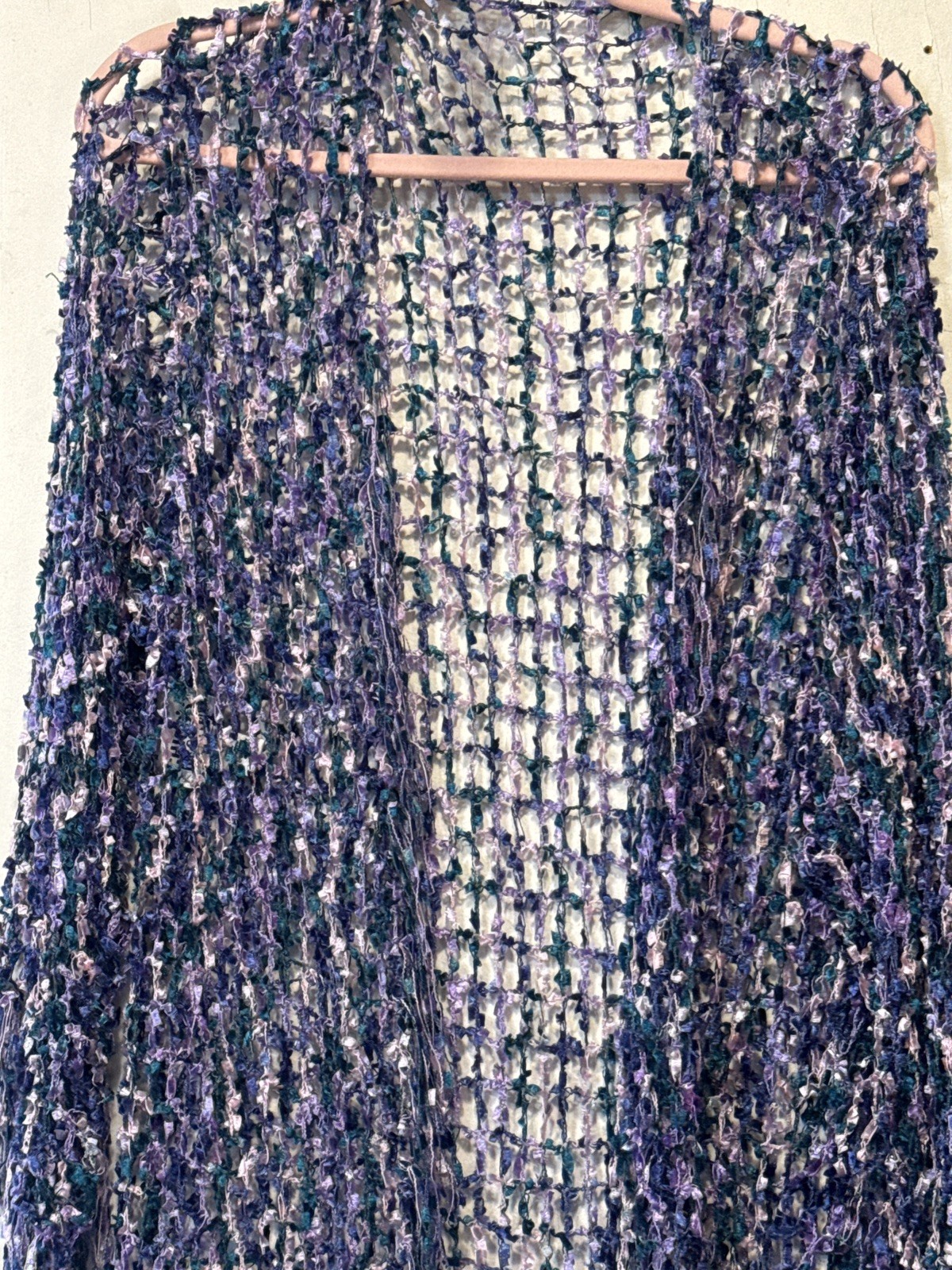 Vintage Y2K Chico’s Design Eyelash Knit Fringe Long Duster Cardigan Boho