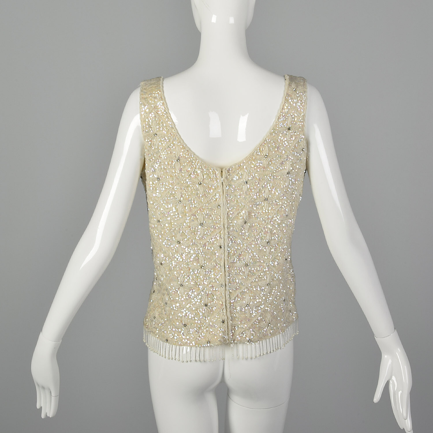 Medium 1960s Iridescent Sequin Blouse Vintage Sleeveless VTG 60s Wedding Top