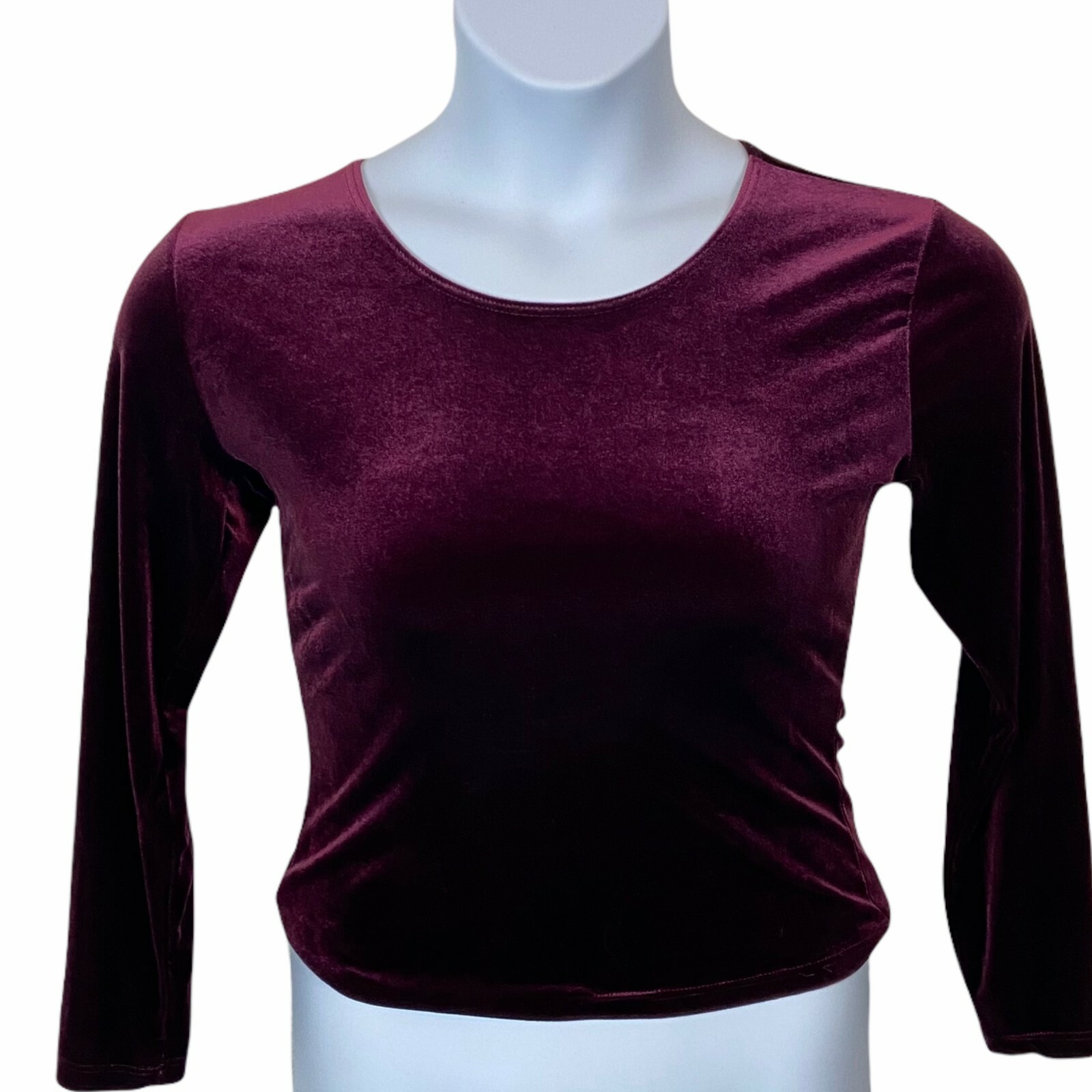 Goth Goddess Top Womens Size Large 80s Velour Stretch Fitted Vintage Wine