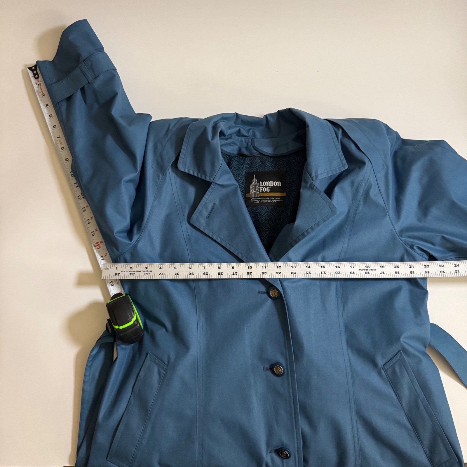 London Fog Vintage Blue Trench Coat Belted Long Rain Jacket Women&rsquo;s 10 Reg