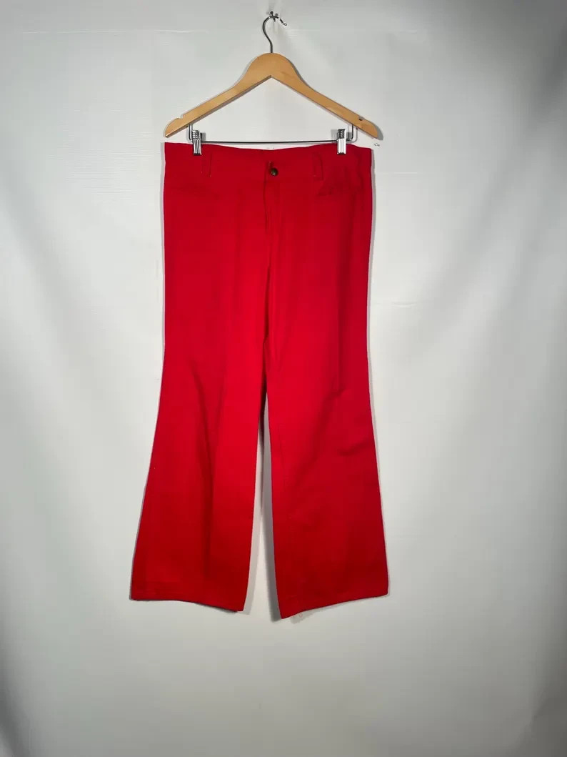 Vintage 1970s Cherry Red Denim Bell Bottoms Size L