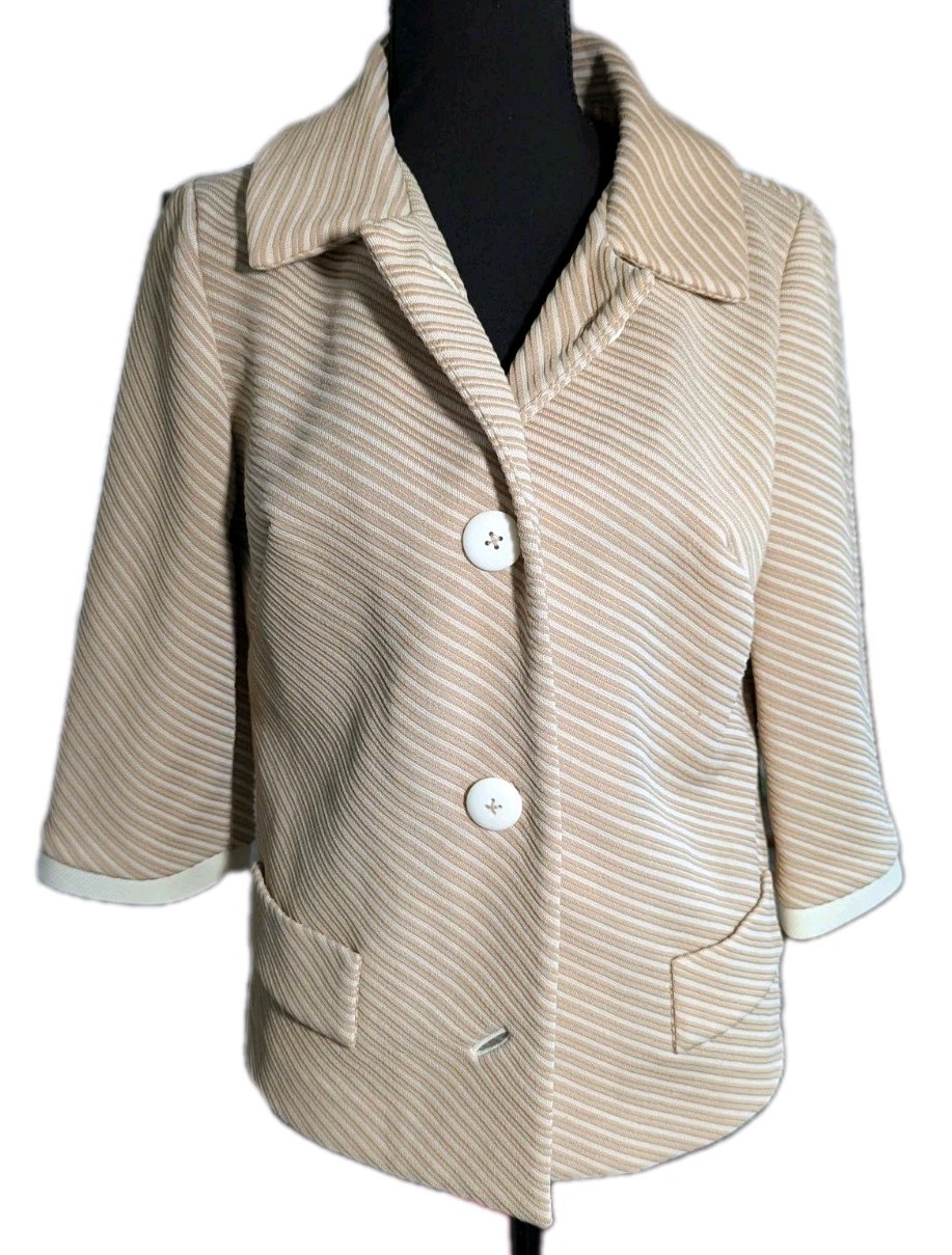 Vintage 60s Nardis of Dallas Custom Tailored Beige/Cream Striped Blazer Size S/M