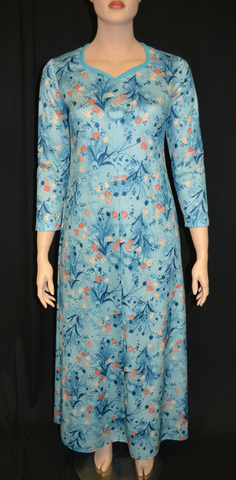 Lily Lynn Vintage 60s 70s Young Size Blue Floral Maxi Dress sz 16