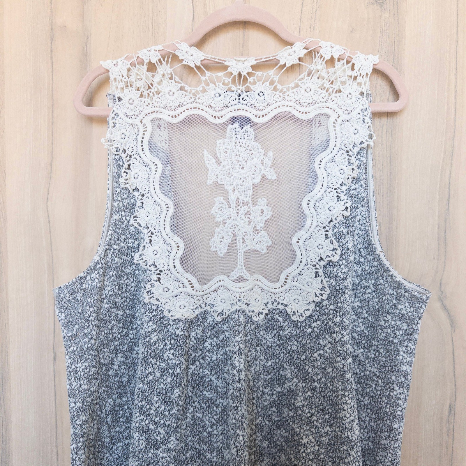 Ali Miles Womens Crochet Lace Back Vest Size L Open Front Marled Boho Cottage
