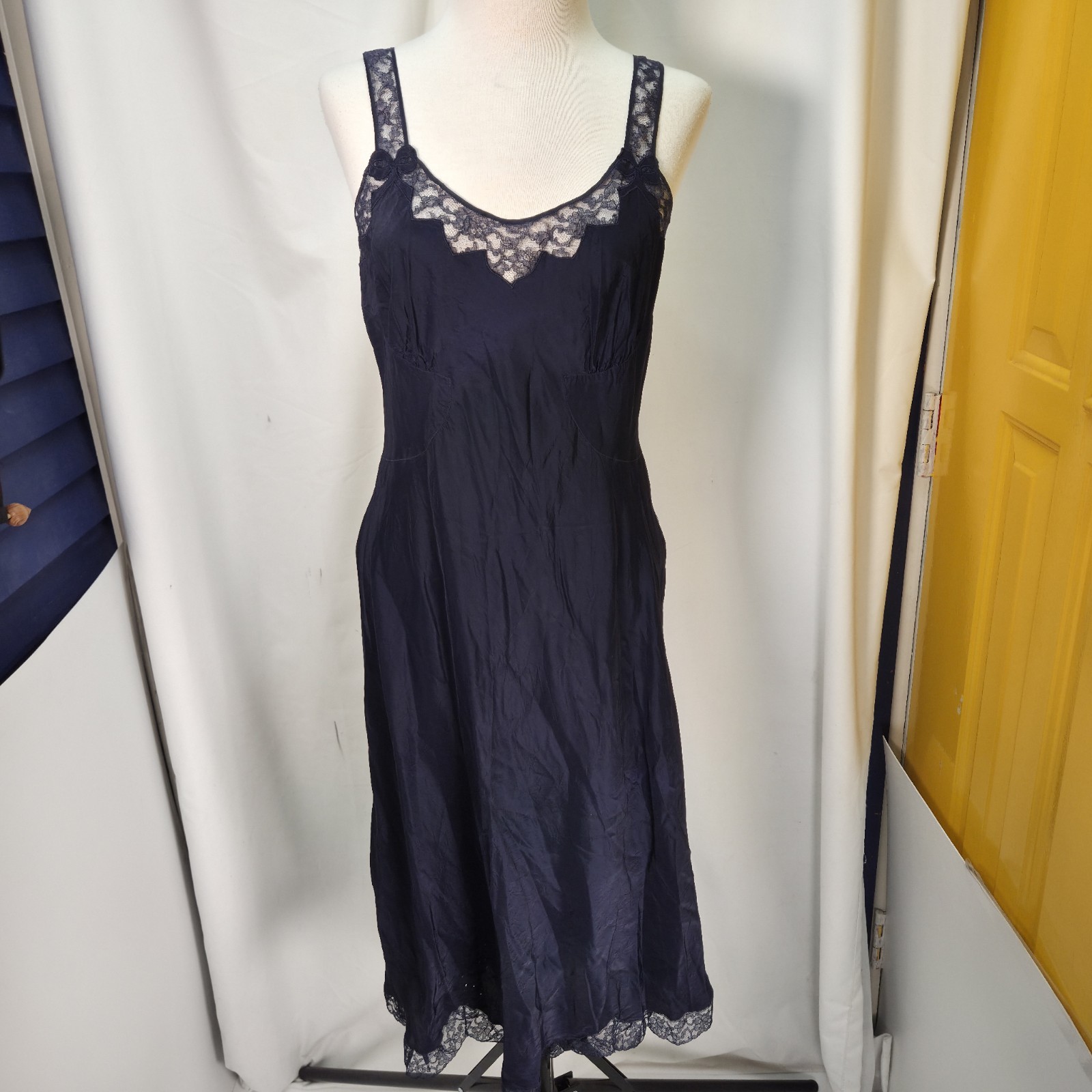1940s/50s Barbizon Ebonair Full Slip Black Lace Lingerie Size 14 Made In USA