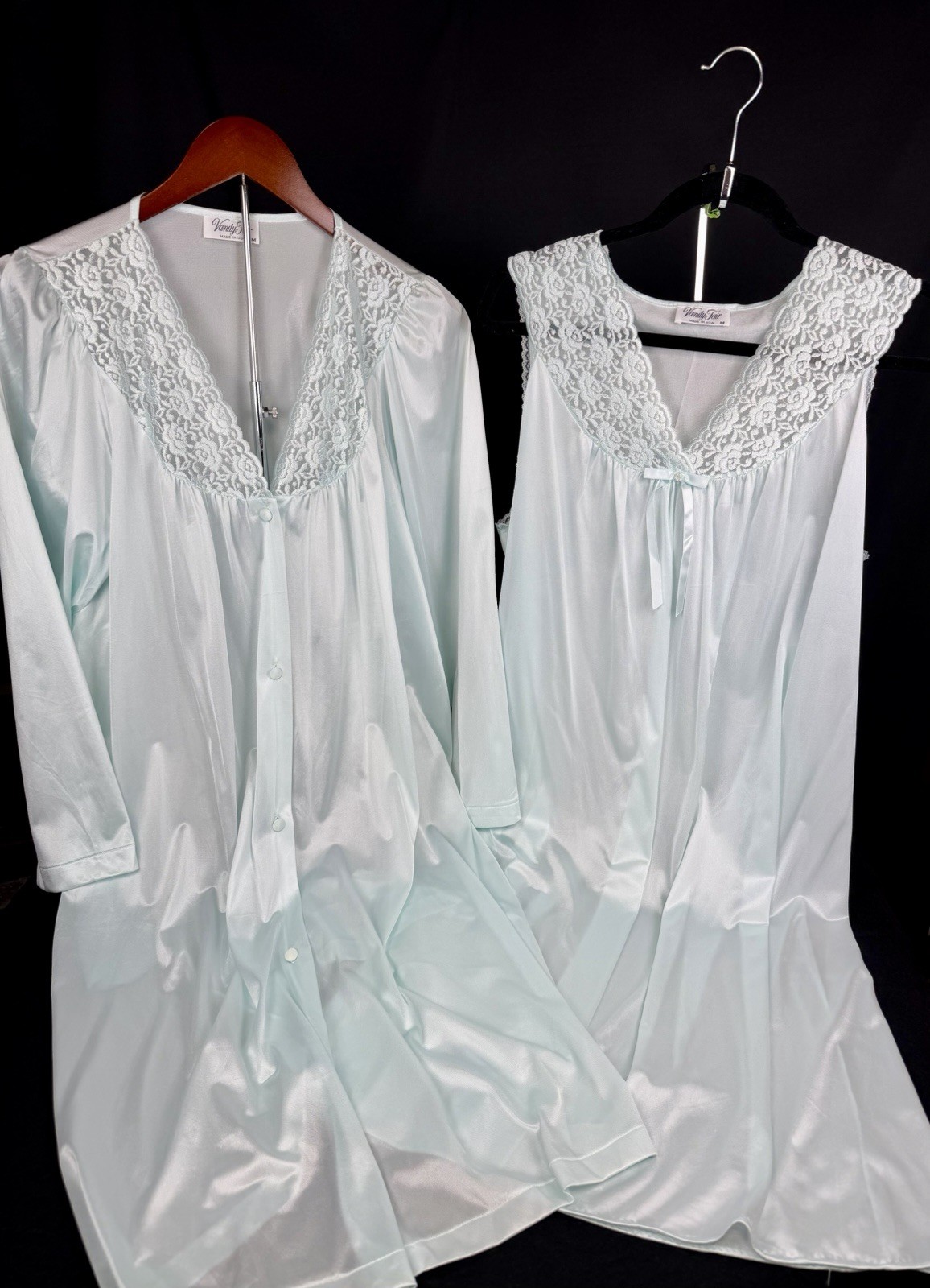 Vanity Fair Vintage NEW No Tags 2pc Mint Green Nightgown & Robe Set Size M