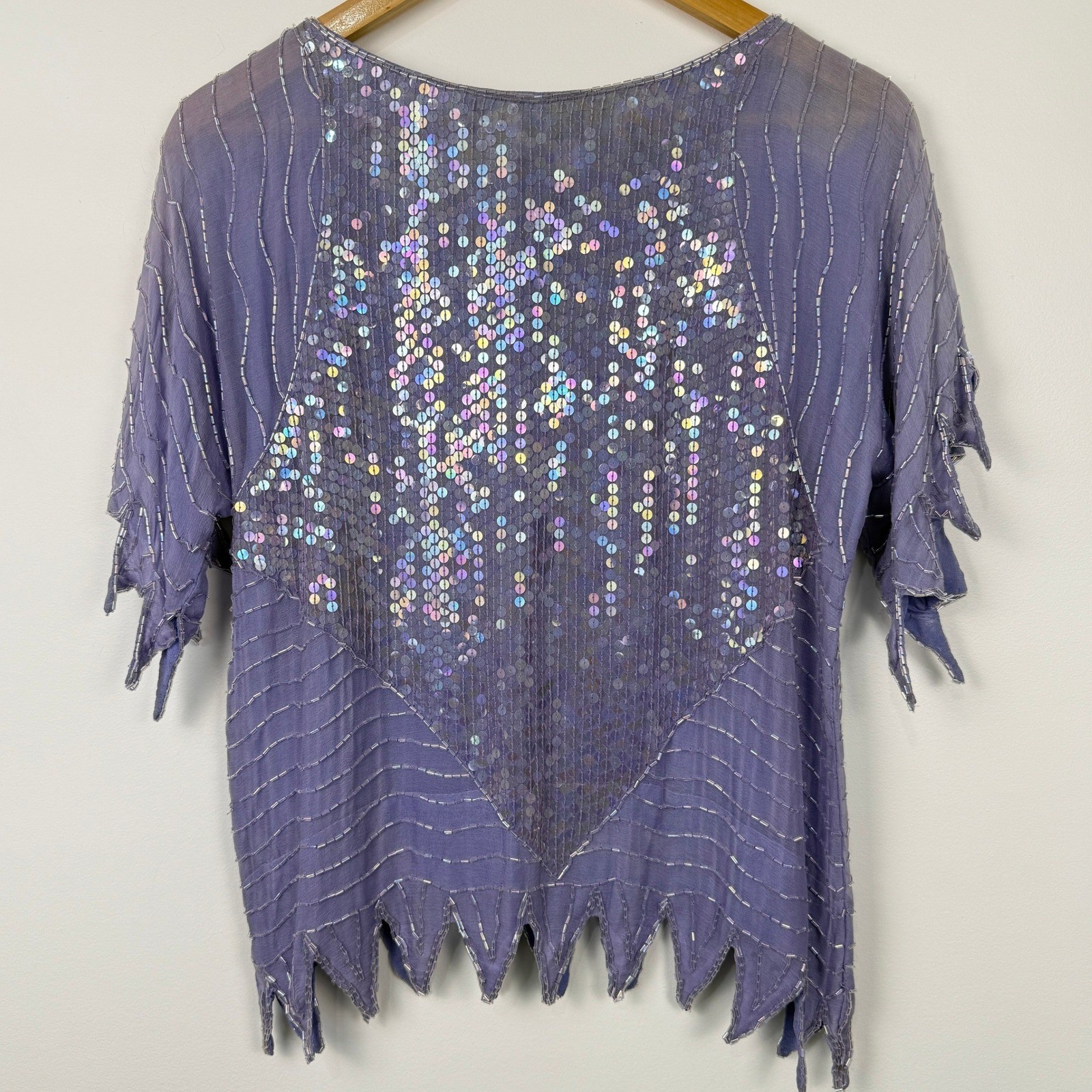 Vintage Dominique Sequin Beaded Silk Top Women Small Purple Fairy Grunge Whimsy