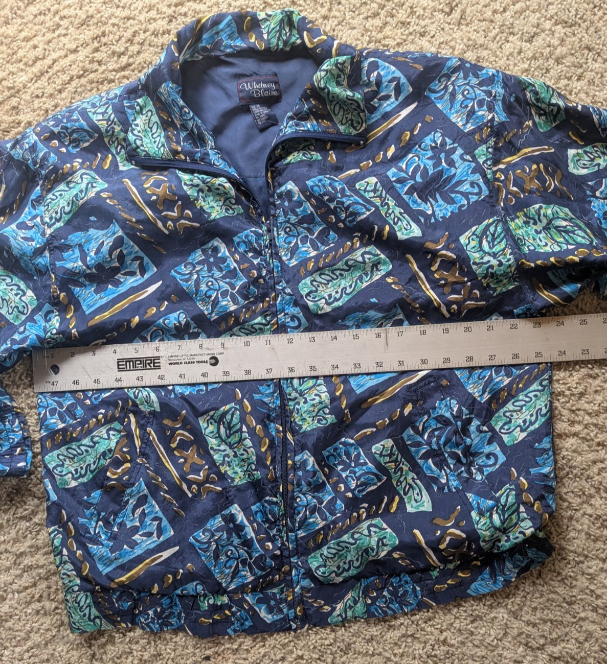 Whitney Blaire washable silk jacket blue brown teal floral vintage 80s 90s