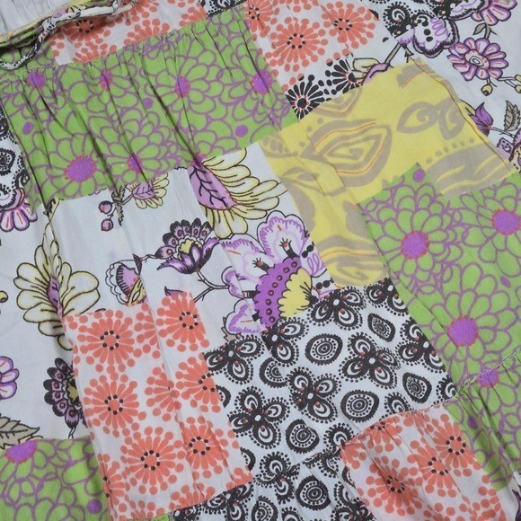 VTG y2k boho cottage patchwork midi prairie skirt / 4/6 S / Cotton / White Stag