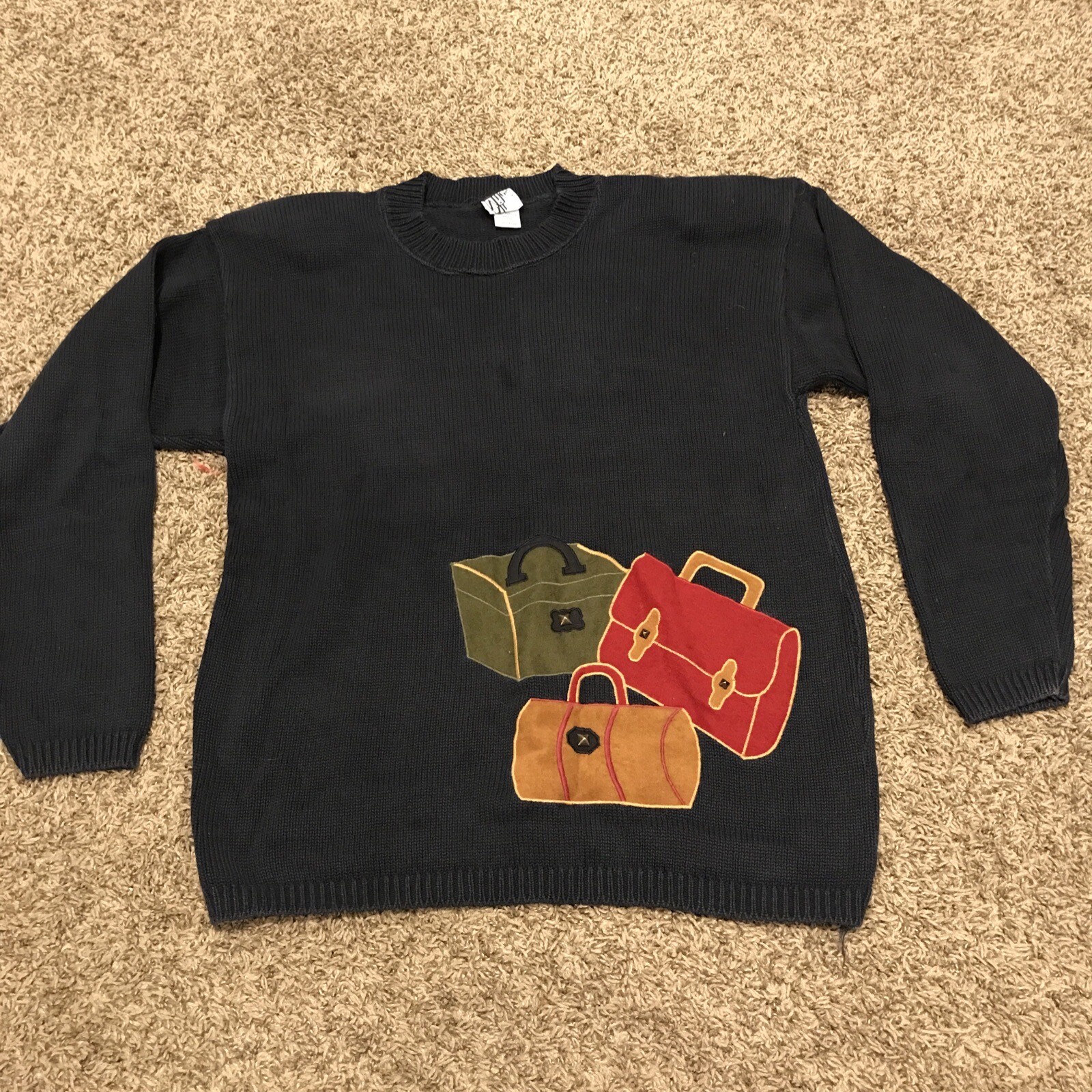 Ali Miles Vintage Sweater L , Made in the USA Black Cotton Luggage A47