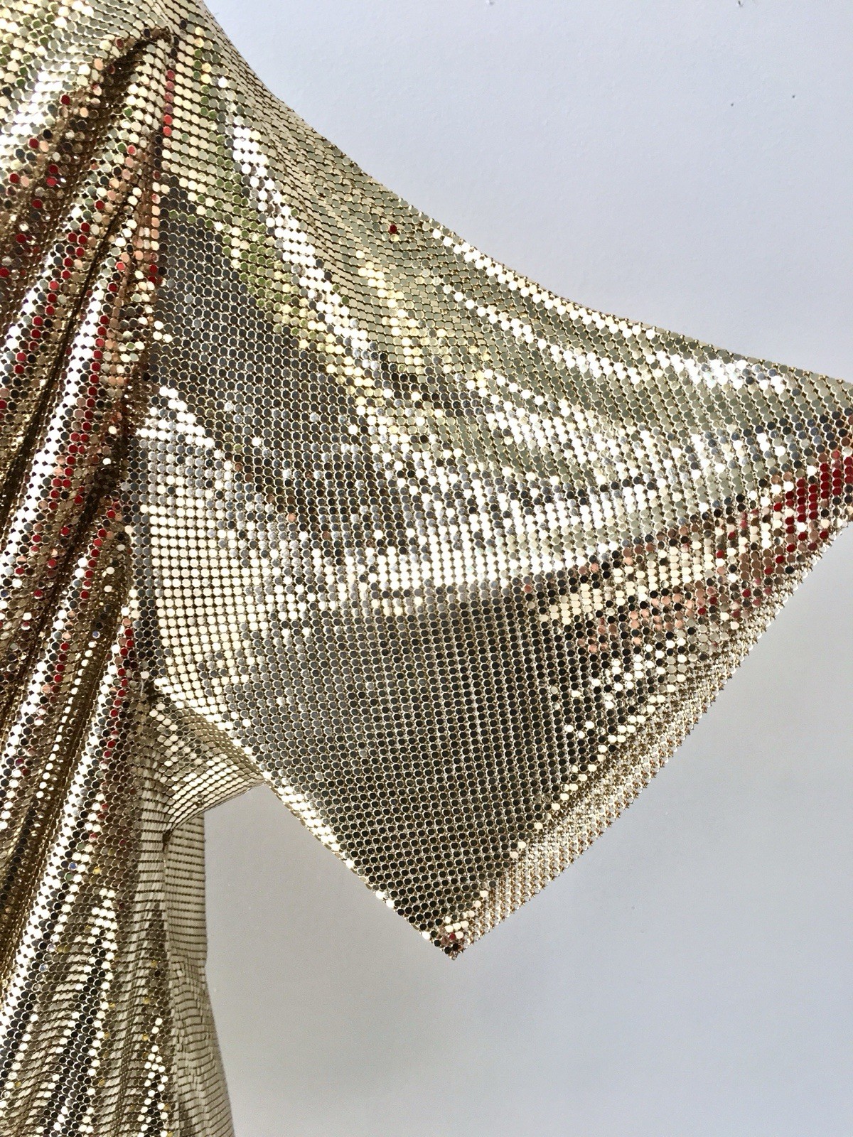 Whiting Davis Vintage Liquid Gold Mesh Chain Mail Draped Front Top 70s Disco S/M