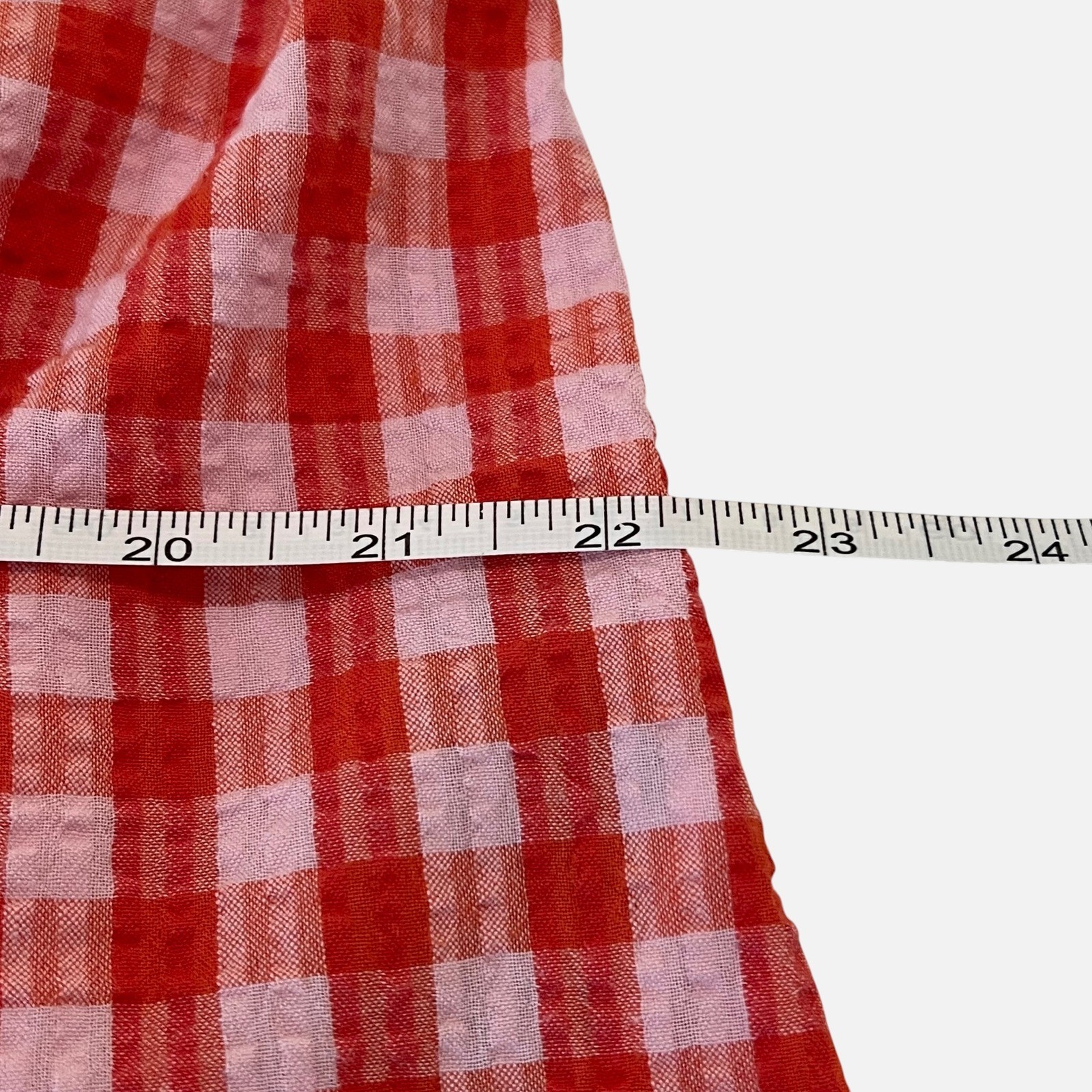 Vero Moda Pink Red Gingham Seersucker Mini Dress L/XL Cotton Cottagecore