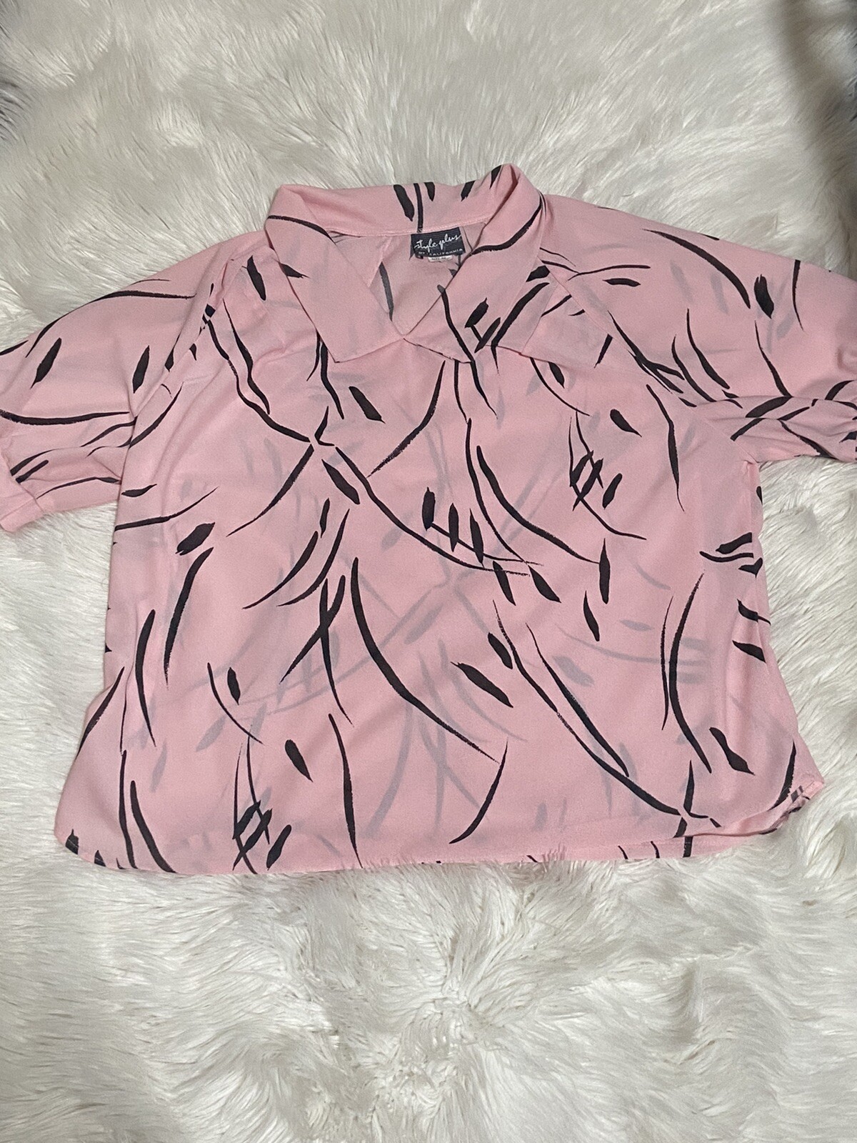 Style Plus of California Vintage Blouse Button Up Short Sleeve Pink Size 40