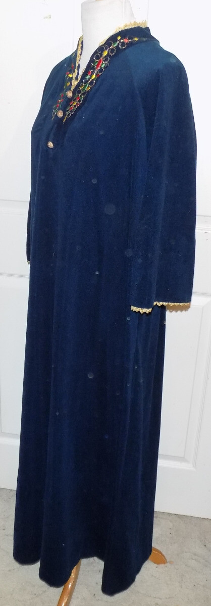 Vintage Blue Velour Embroidered Zip Back Robe Sears At Home Wear B42