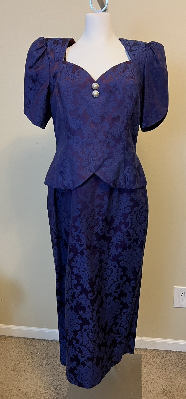Vintage 80s 90s Scott McClintock Blue Jacquard Dress Size 14