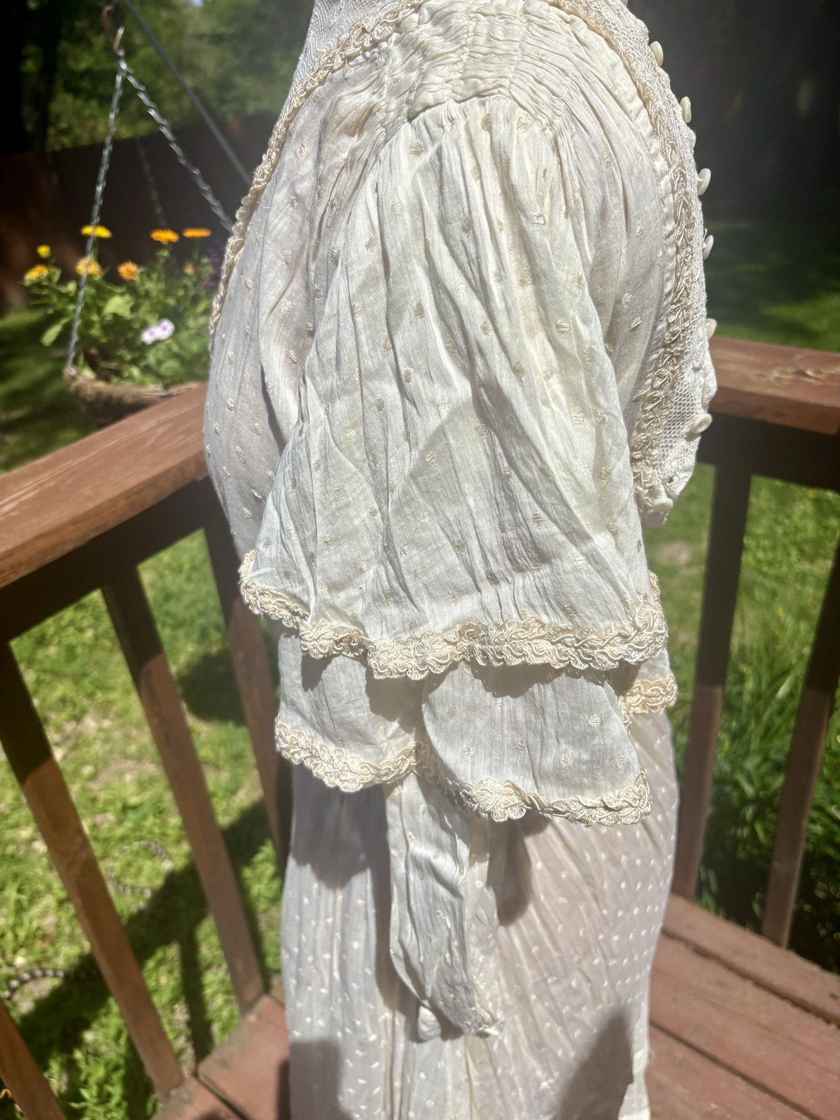 🍇 Antique Edwardian Cream Cotton Embroidered Tea Dress Lace Bridal Wedding