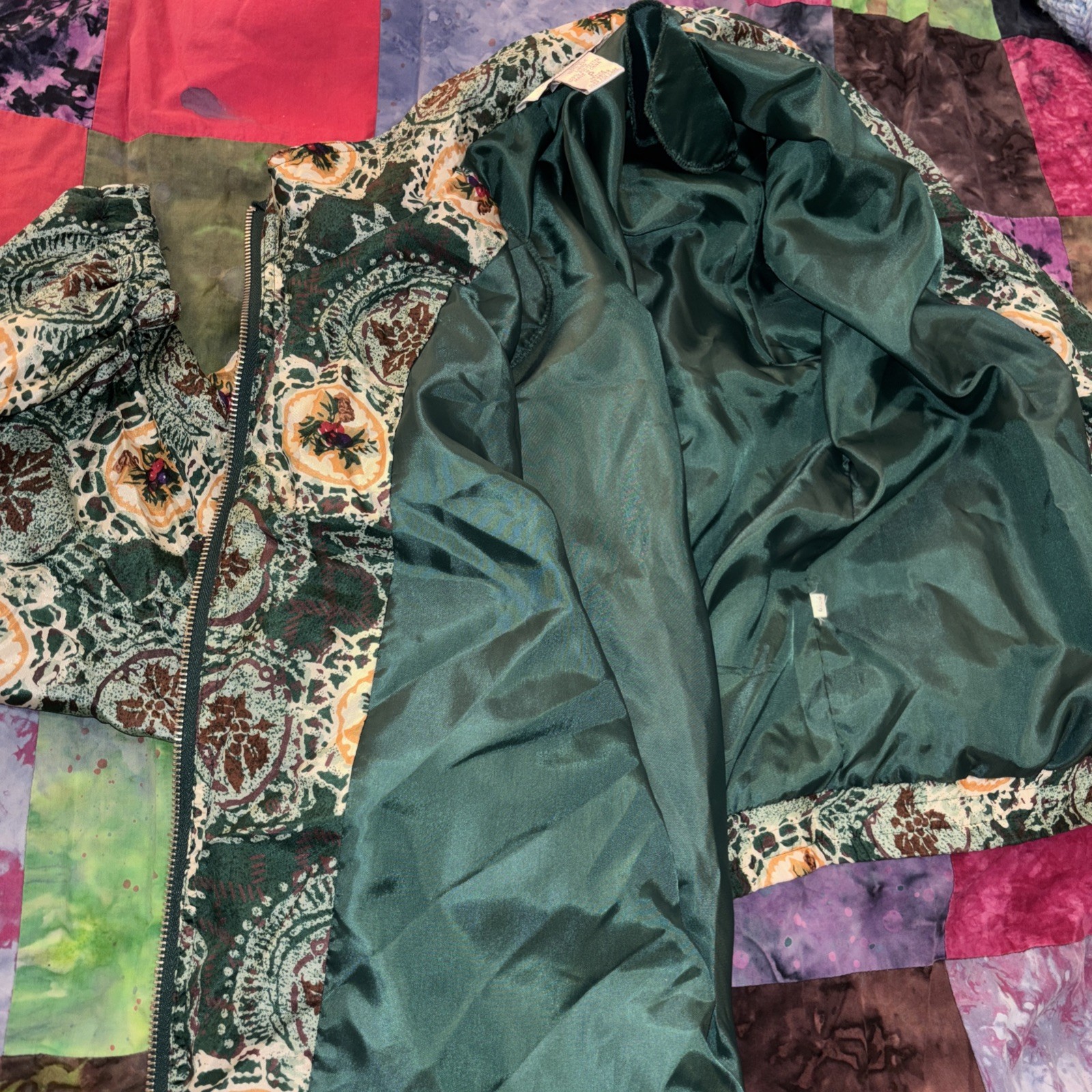 Petite Sophisticate Womens Jacket P Green Holly Full Zip Silk Lined