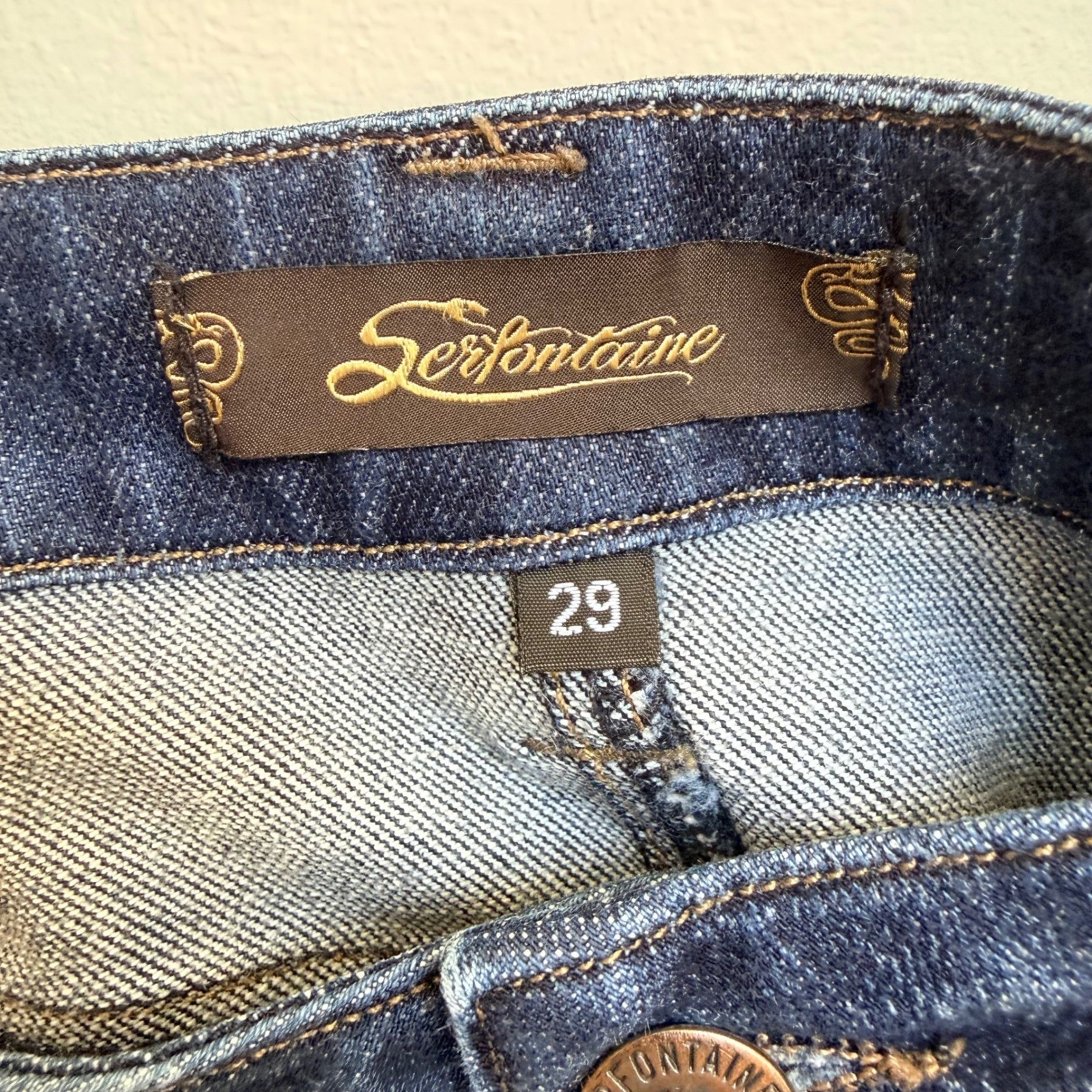 Serfontaine Dark Wash Bootcut Jeans Low Rise Long Inseam Size 29 Y2K Minx Style