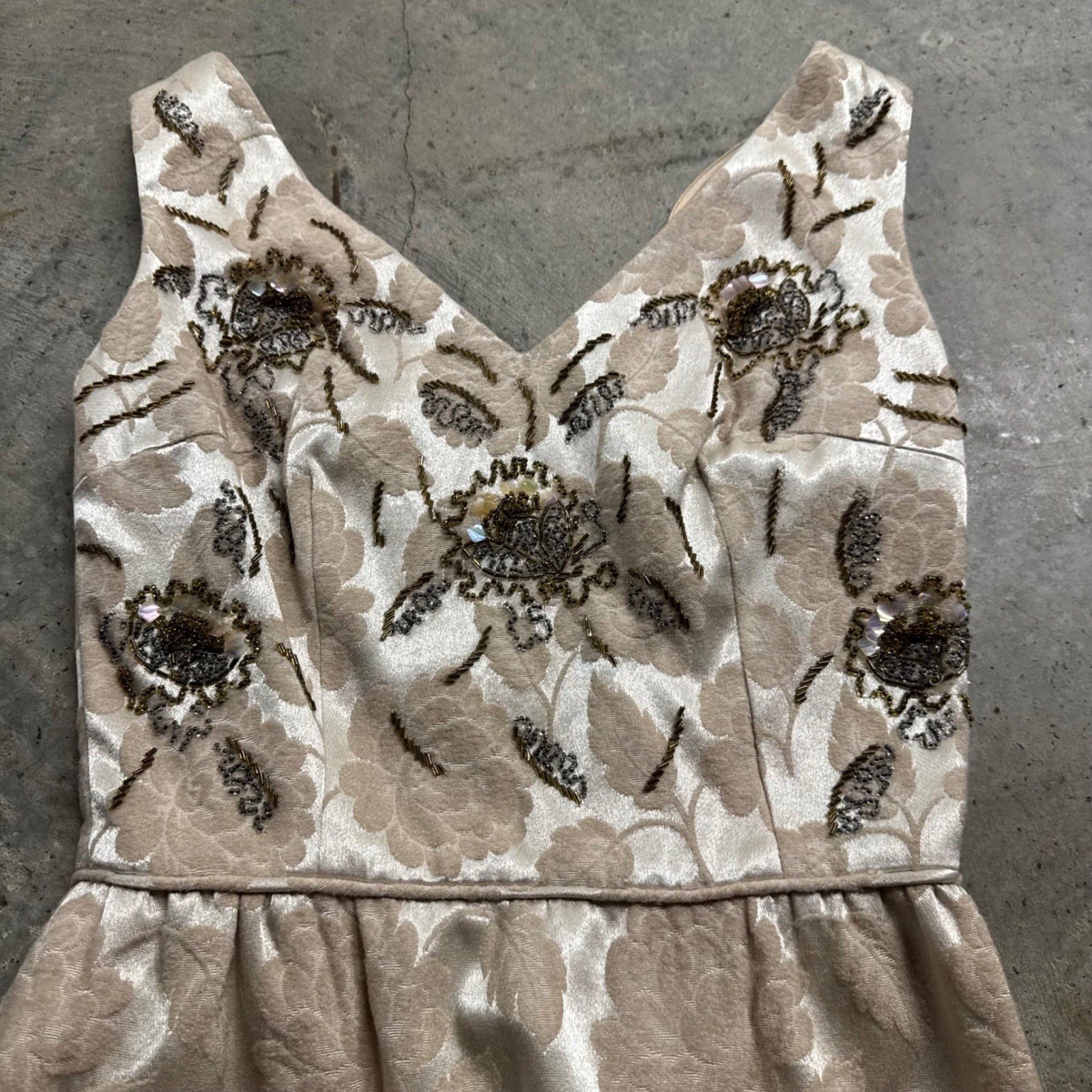 Young Modes by Claudia Young VTG Cream Embroidered Floral Brocade Maxi Dress